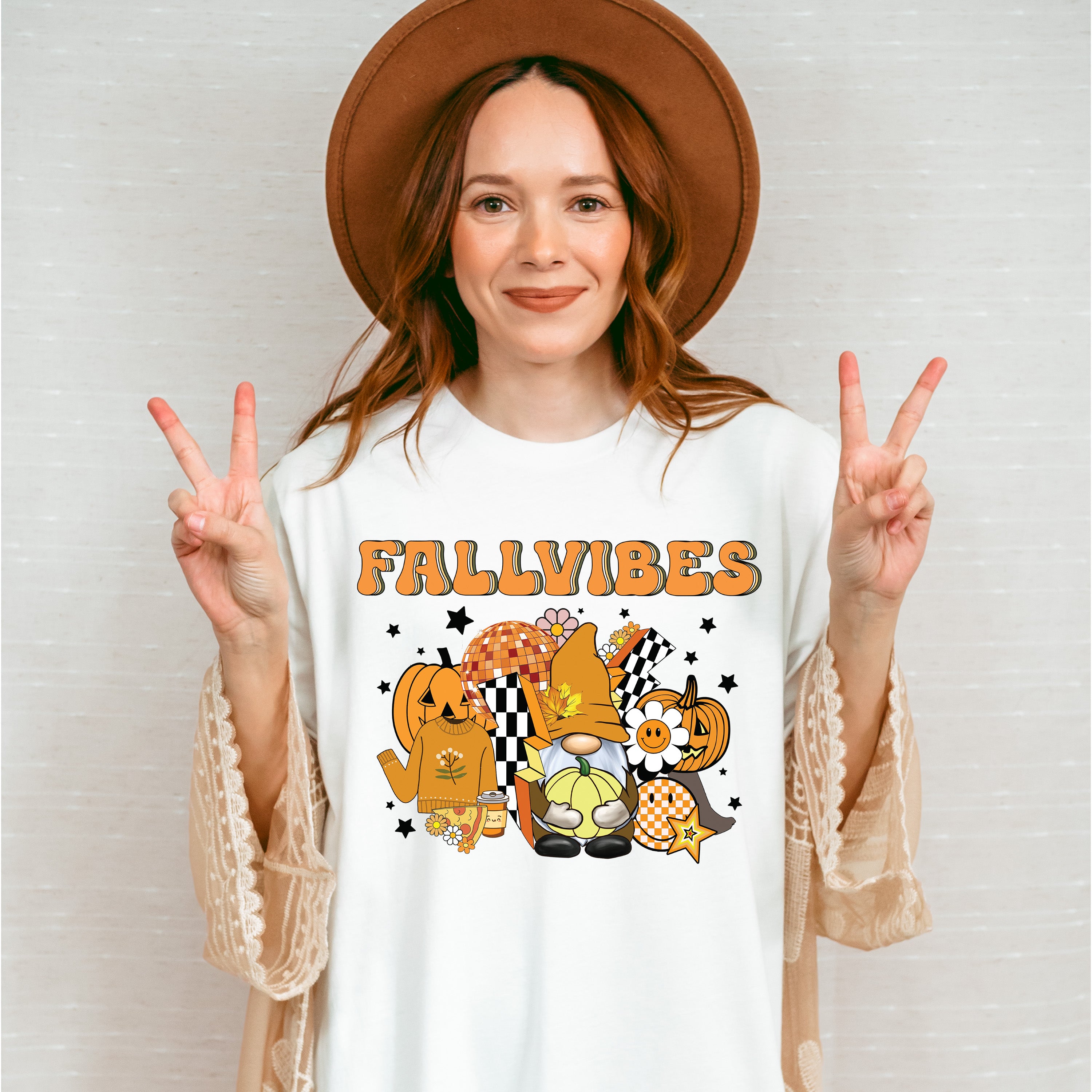 Fall Vibes Gnomes Pumpkins Stars - Fall Unisex Crewneck T-Shirt Sweatshirt Hoodie