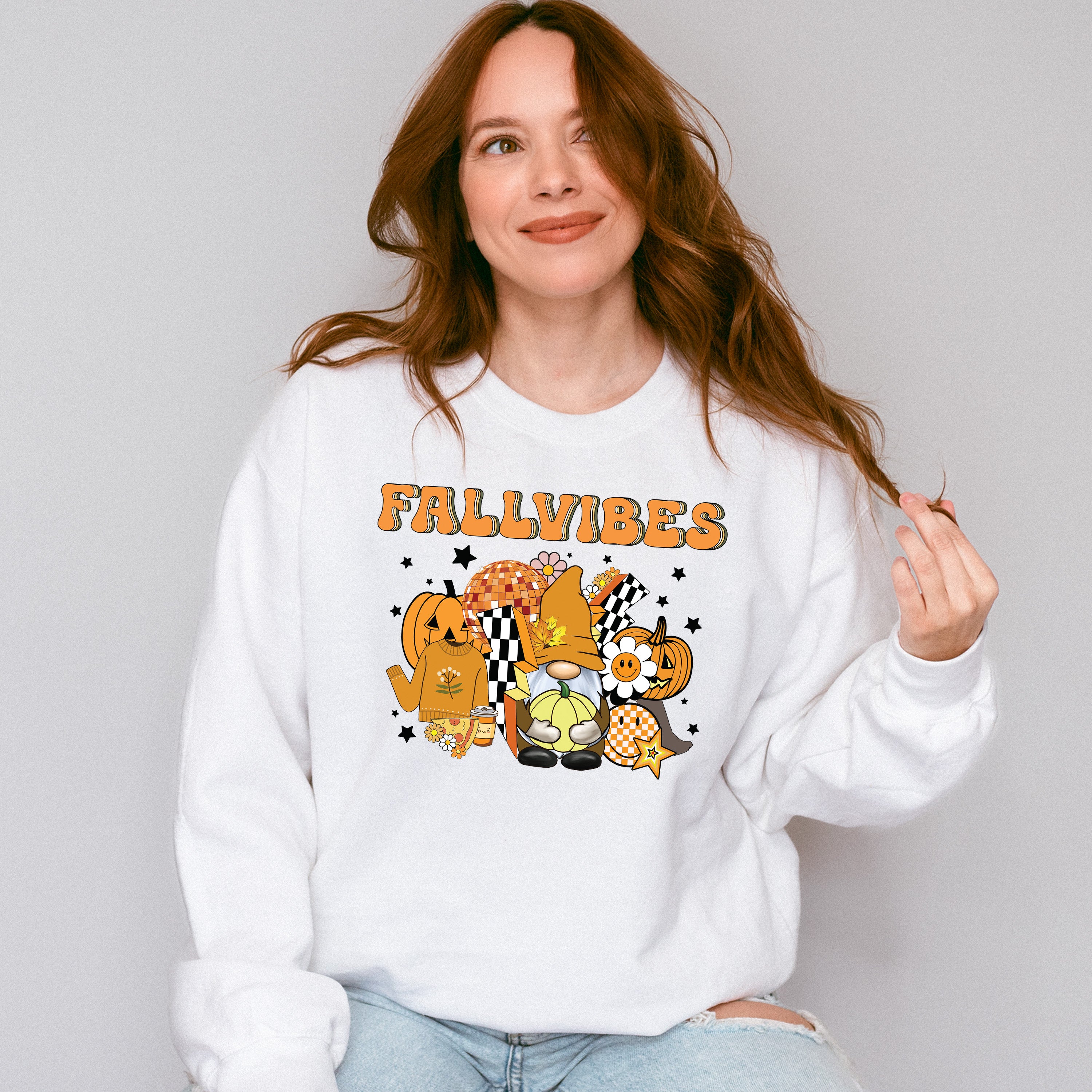 Fall Vibes Gnomes Pumpkins Stars - Fall Unisex Crewneck T-Shirt Sweatshirt Hoodie