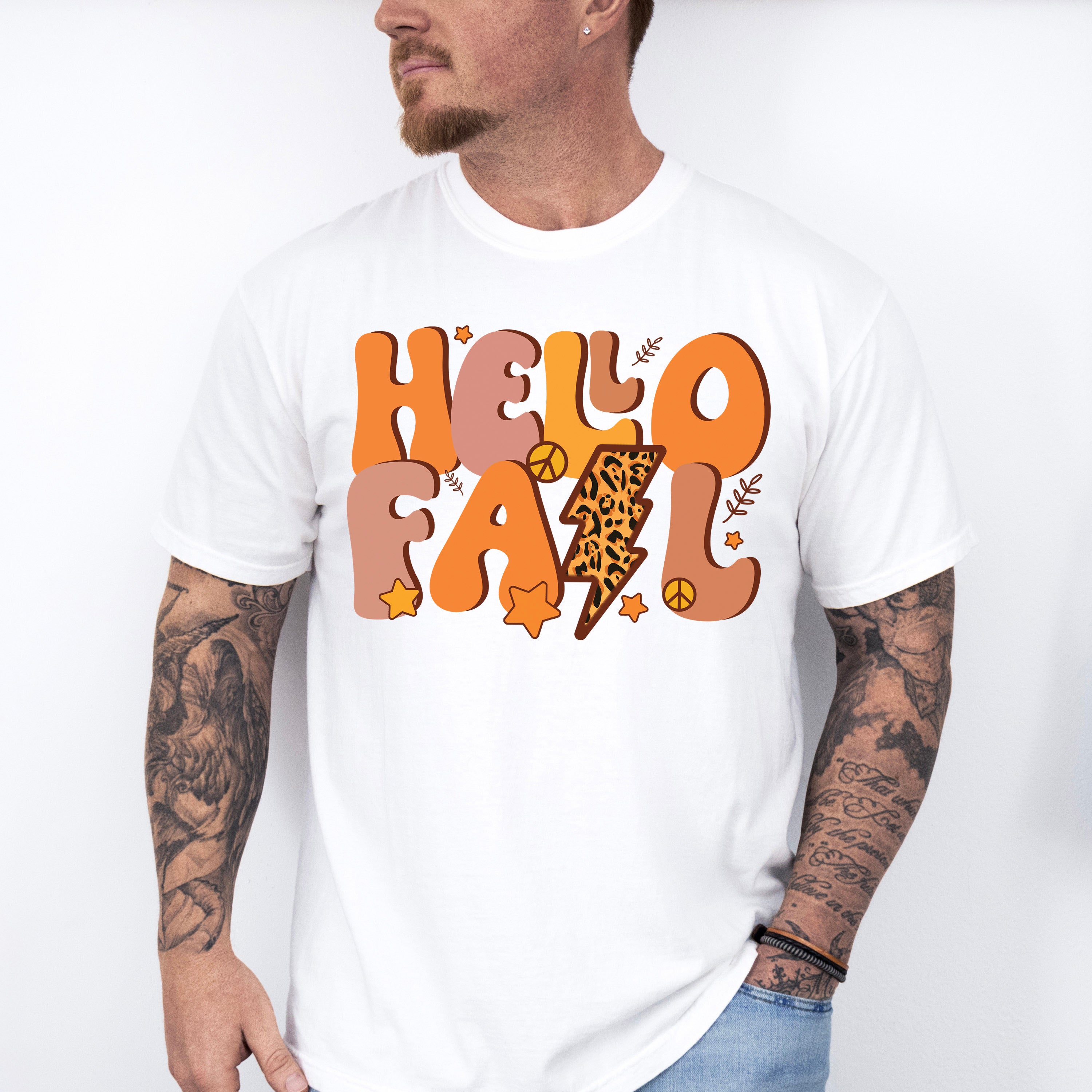 Hello Fall Peace Sign - Fall Unisex Crewneck T-Shirt Sweatshirt Hoodie