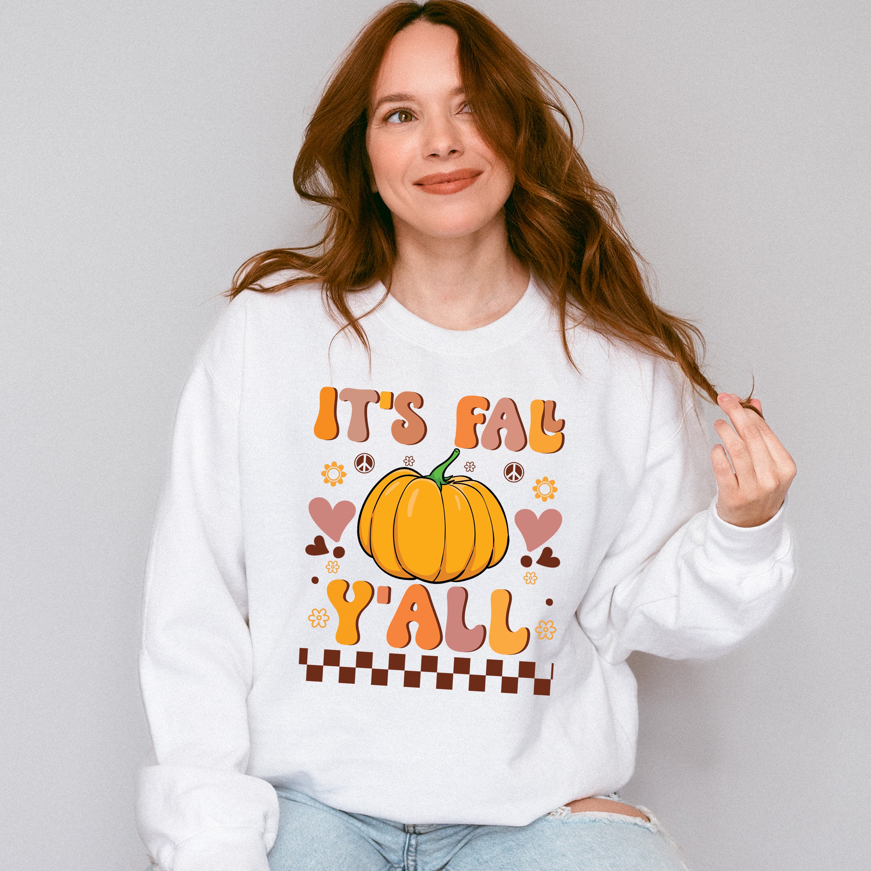 It's Fall Y'all Peace Sign Pumpkin - Fall Unisex Crewneck T-Shirt Sweatshirt Hoodie