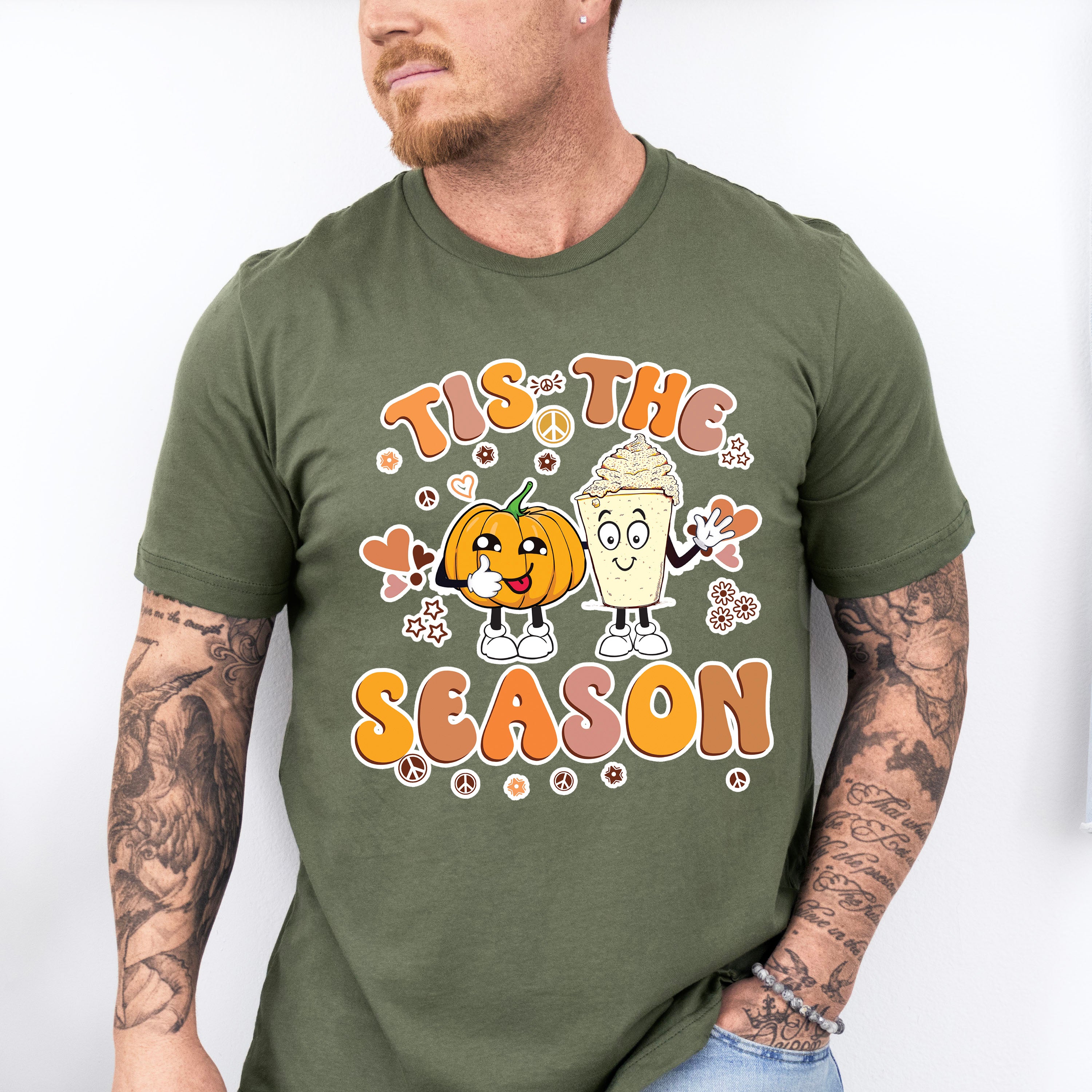Tis The Season Pumpkin And Drink - Fall Unisex Crewneck T-Shirt Sweatshirt Hoodie