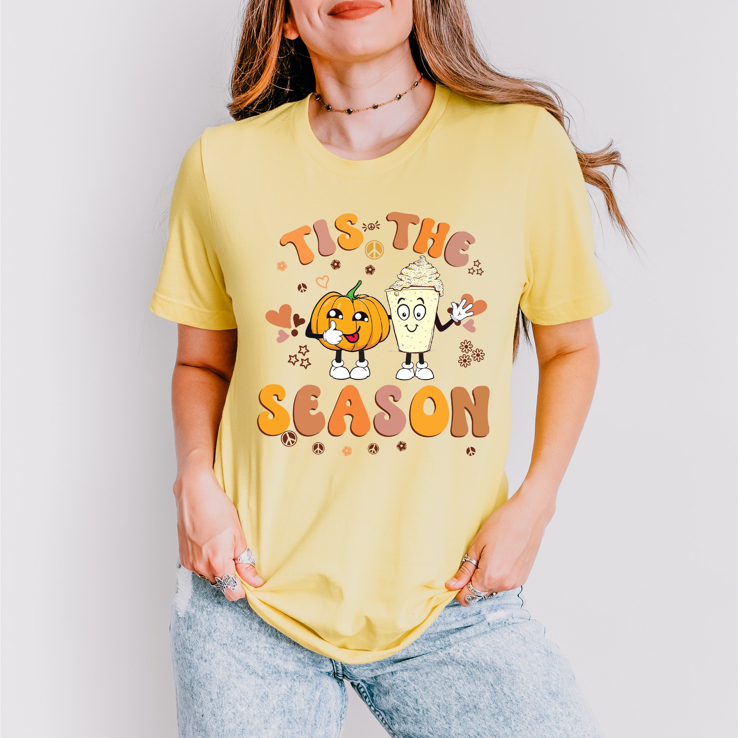 Tis The Season Pumpkin And Drink - Fall Unisex Crewneck T-Shirt Sweatshirt Hoodie