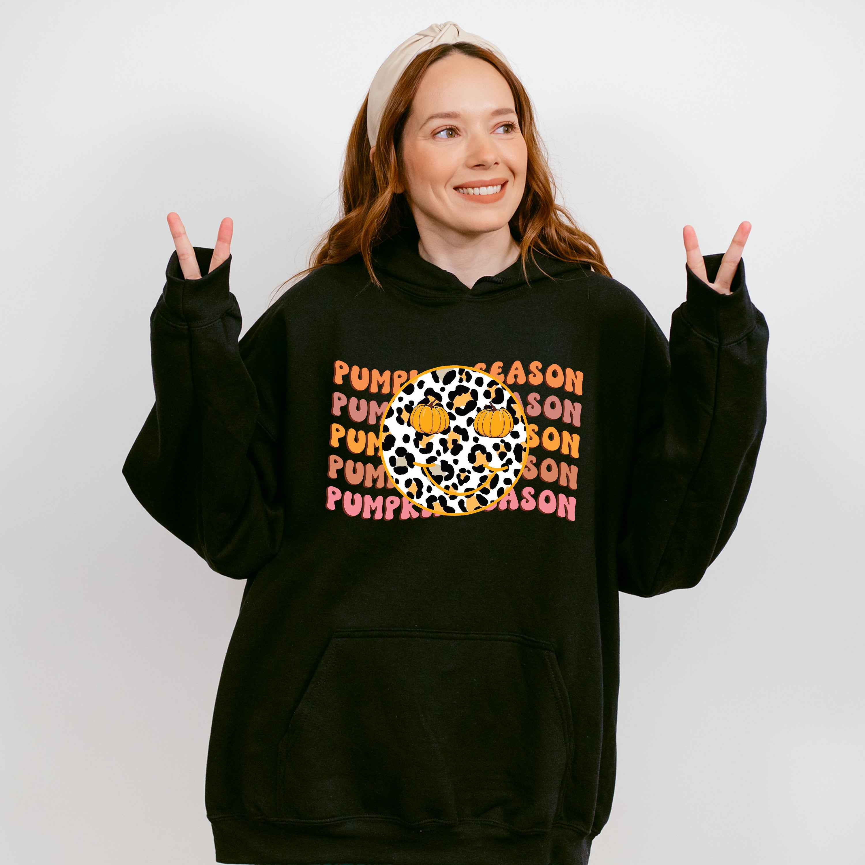 Pumpkin Season Leopard Print Smiley - Fall Unisex Crewneck T-Shirt Sweatshirt Hoodie
