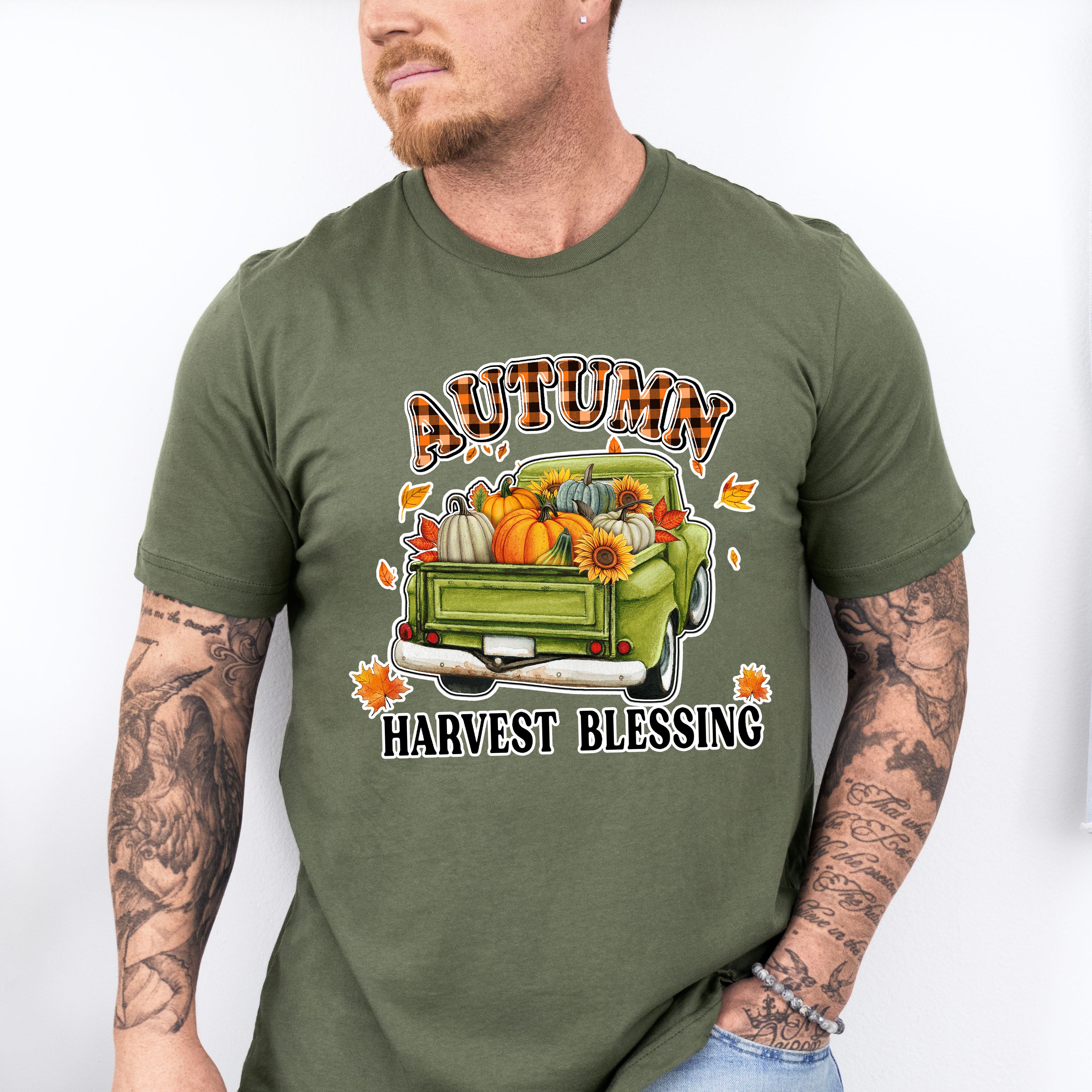 Autumn Harvest Blessing Green Truck - Fall Unisex Crewneck T-Shirt Sweatshirt Hoodie
