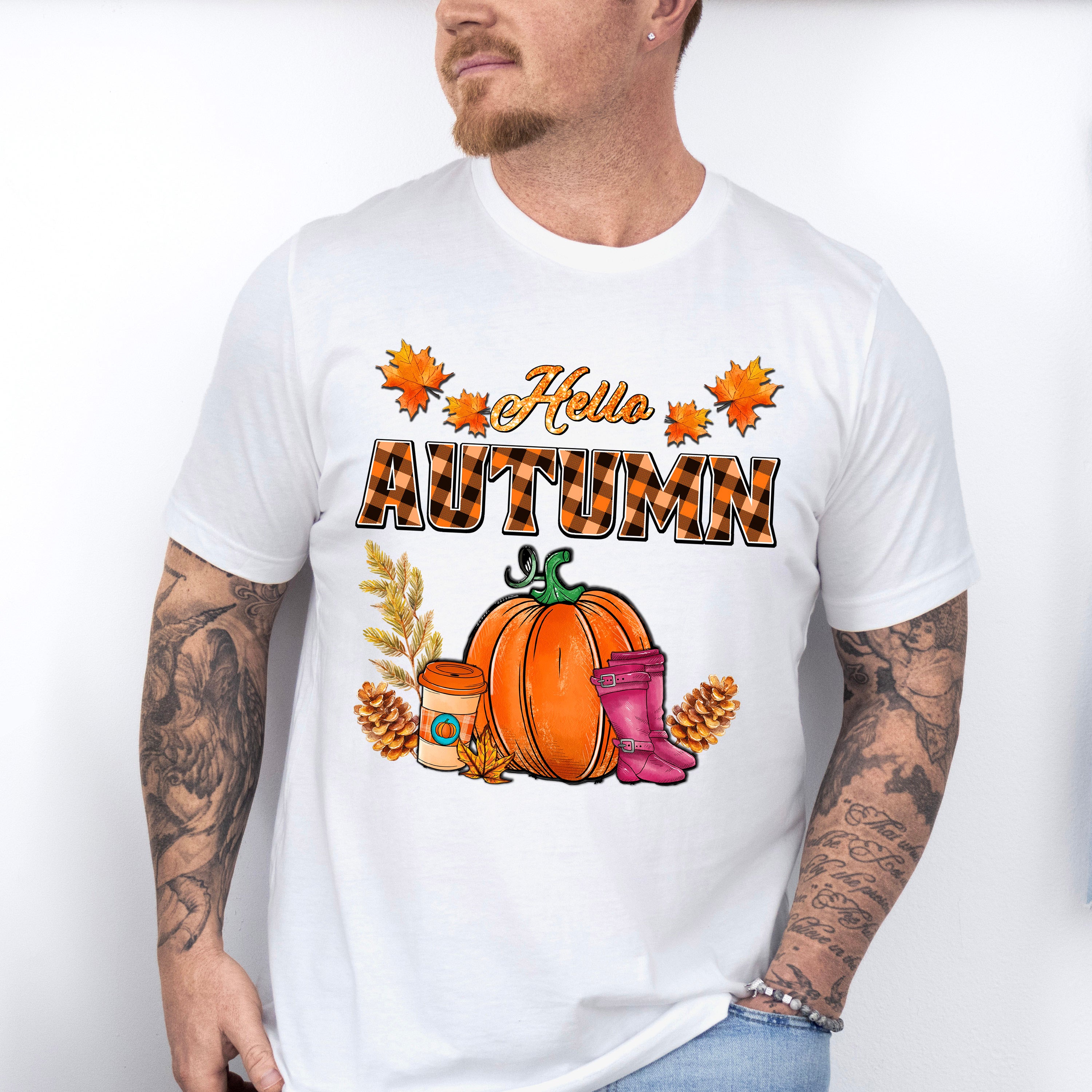 Hello Autumn Pink Boots - Fall Unisex Crewneck T-Shirt Sweatshirt Hoodie