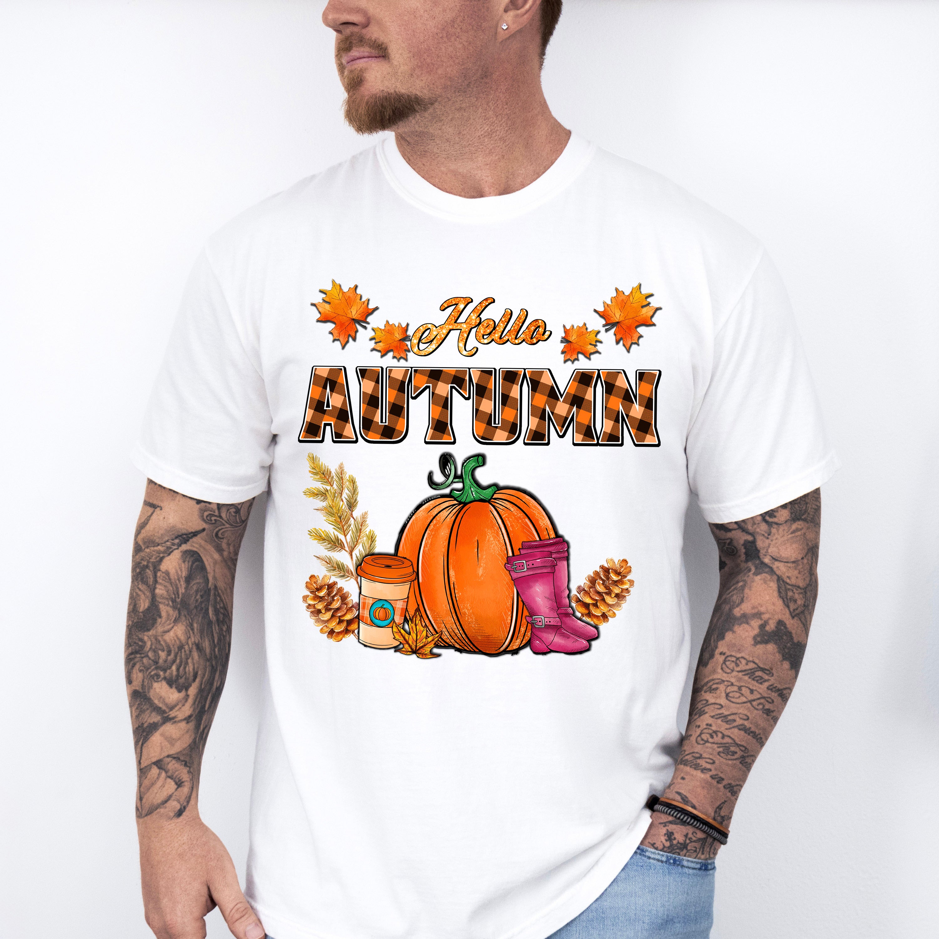 Hello Autumn Pink Boots - Fall Unisex Crewneck T-Shirt Sweatshirt Hoodie