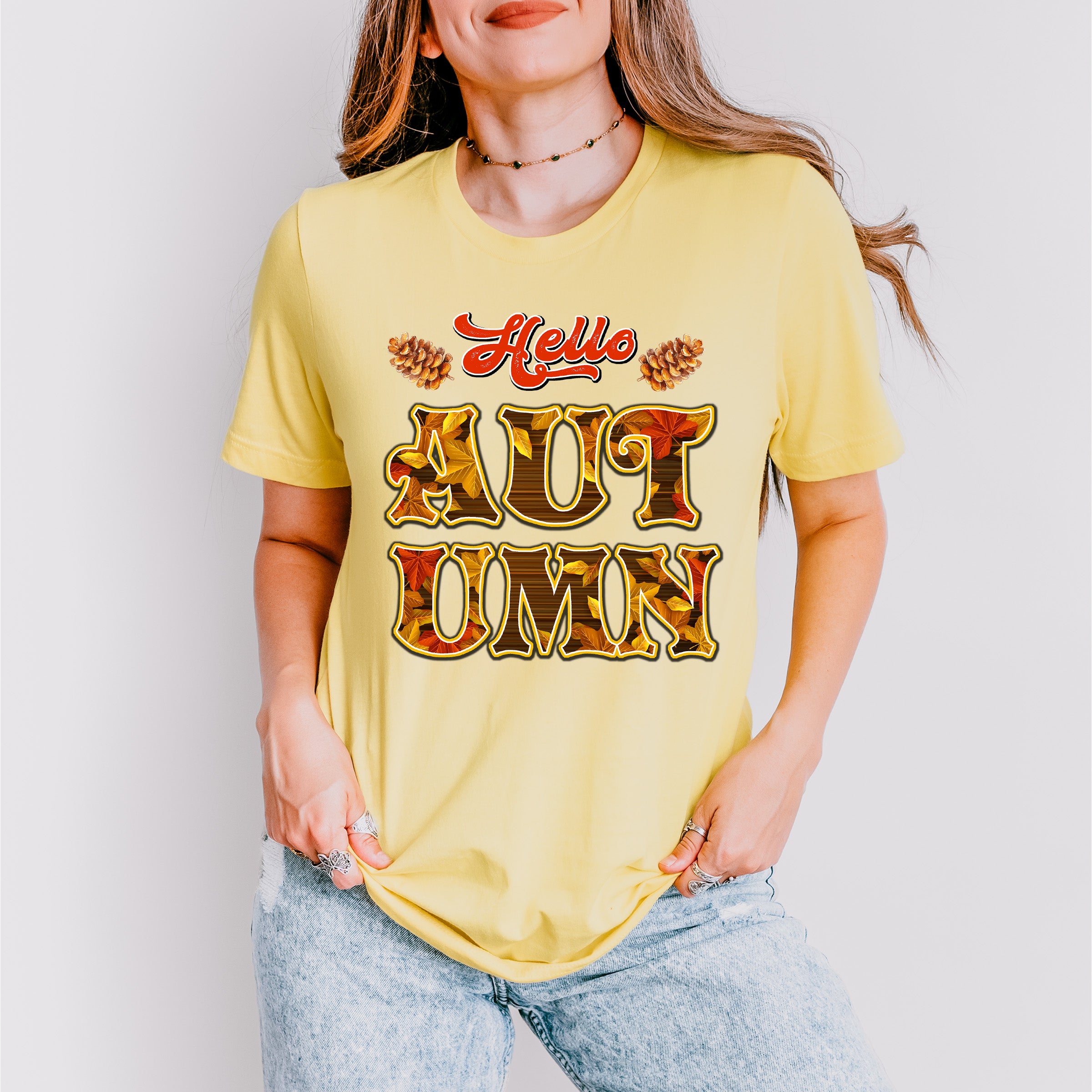 Hello Autumn Pine Cone - Fall Unisex Crewneck T-Shirt Sweatshirt Hoodie