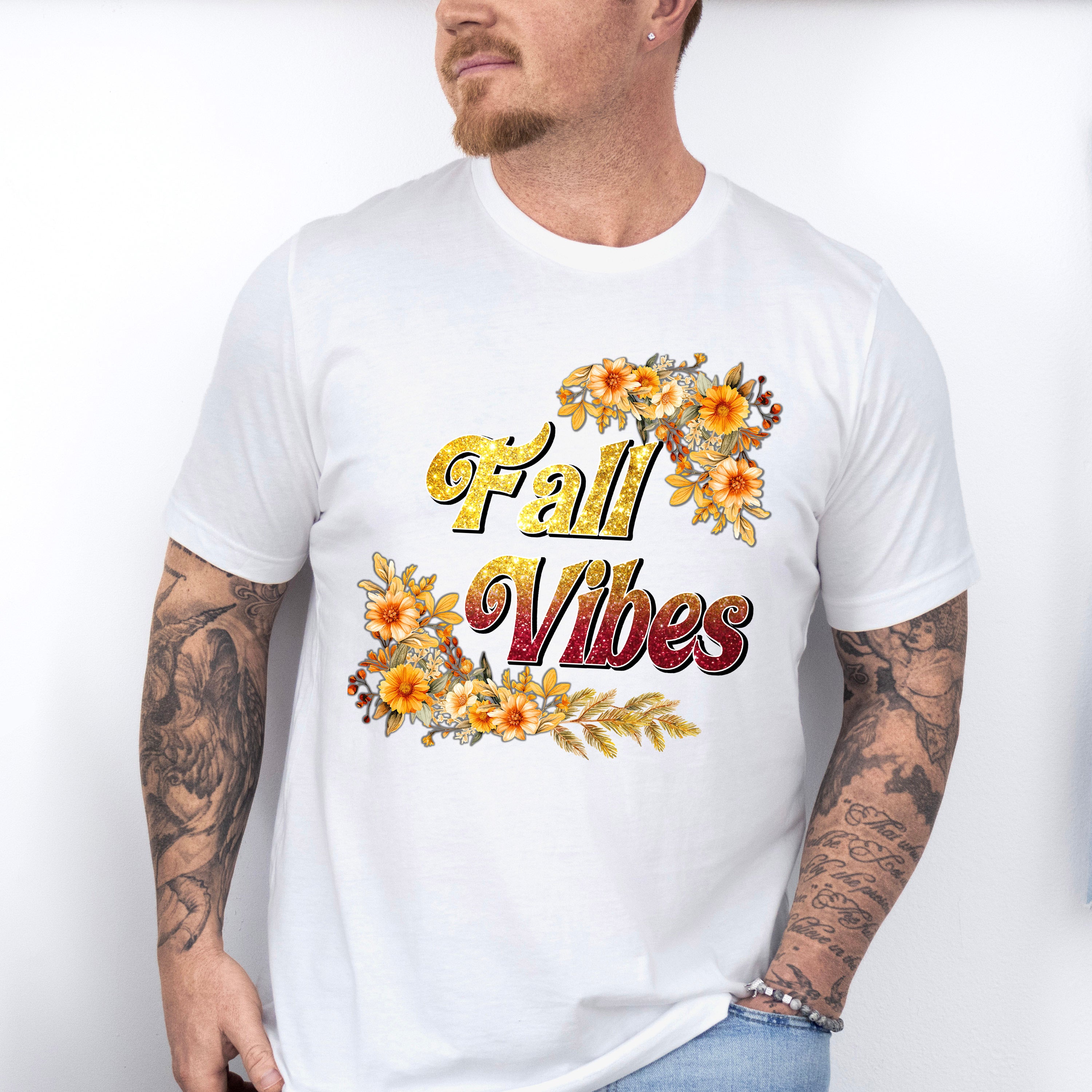 Fall Vibes Orange Flowers - Fall Unisex Crewneck T-Shirt Sweatshirt Hoodie