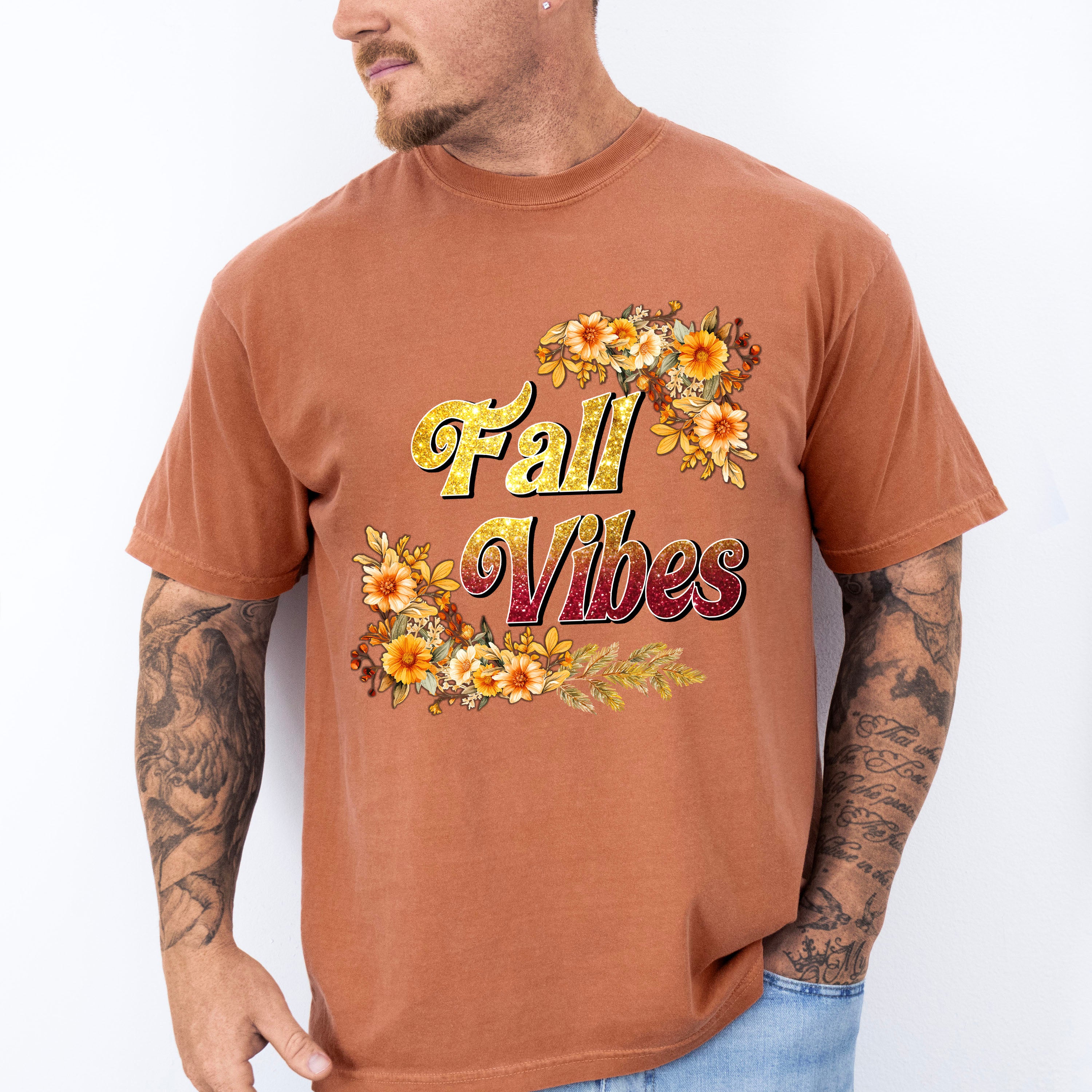 Fall Vibes Orange Flowers - Fall Unisex Crewneck T-Shirt Sweatshirt Hoodie