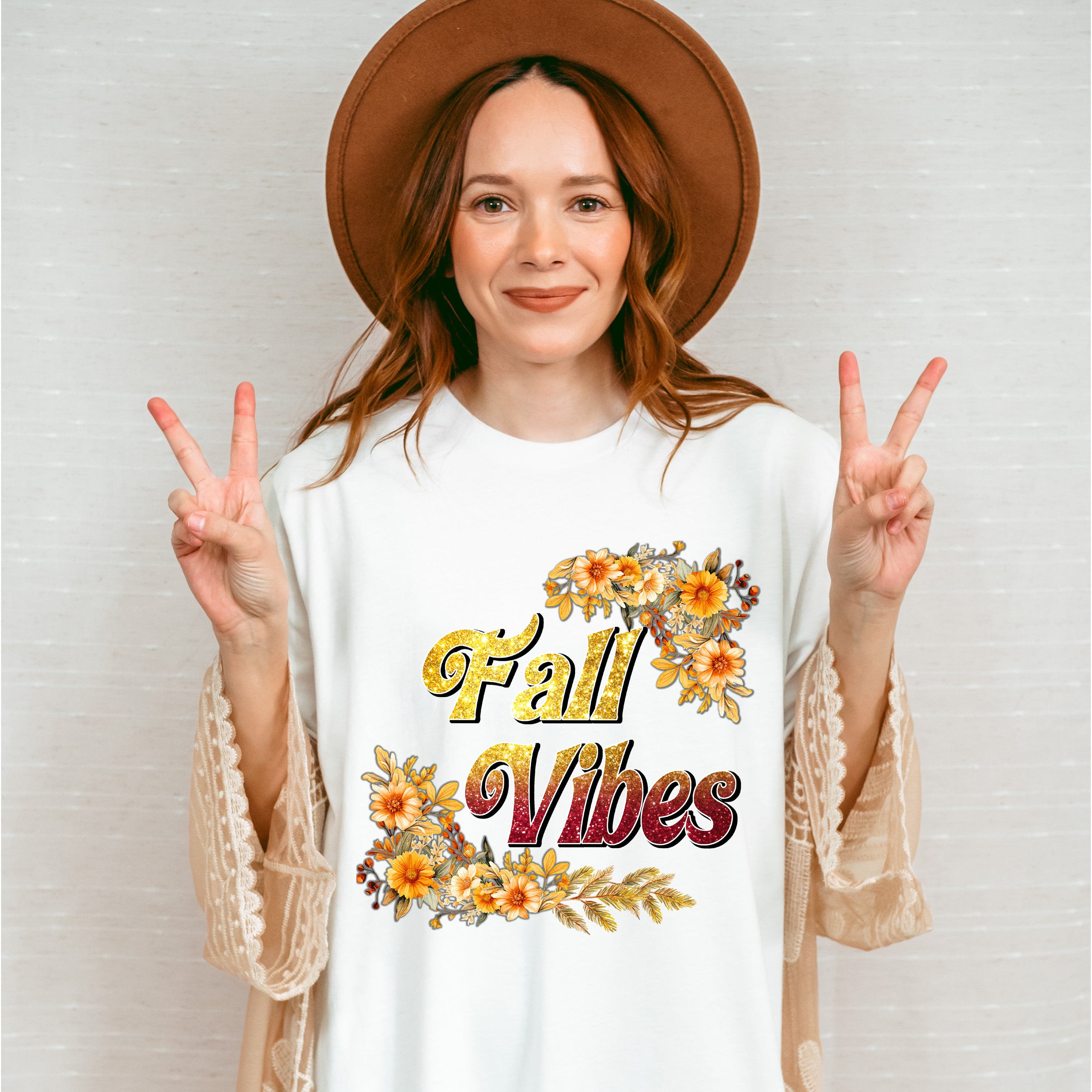 Fall Vibes Orange Flowers - Fall Unisex Crewneck T-Shirt Sweatshirt Hoodie