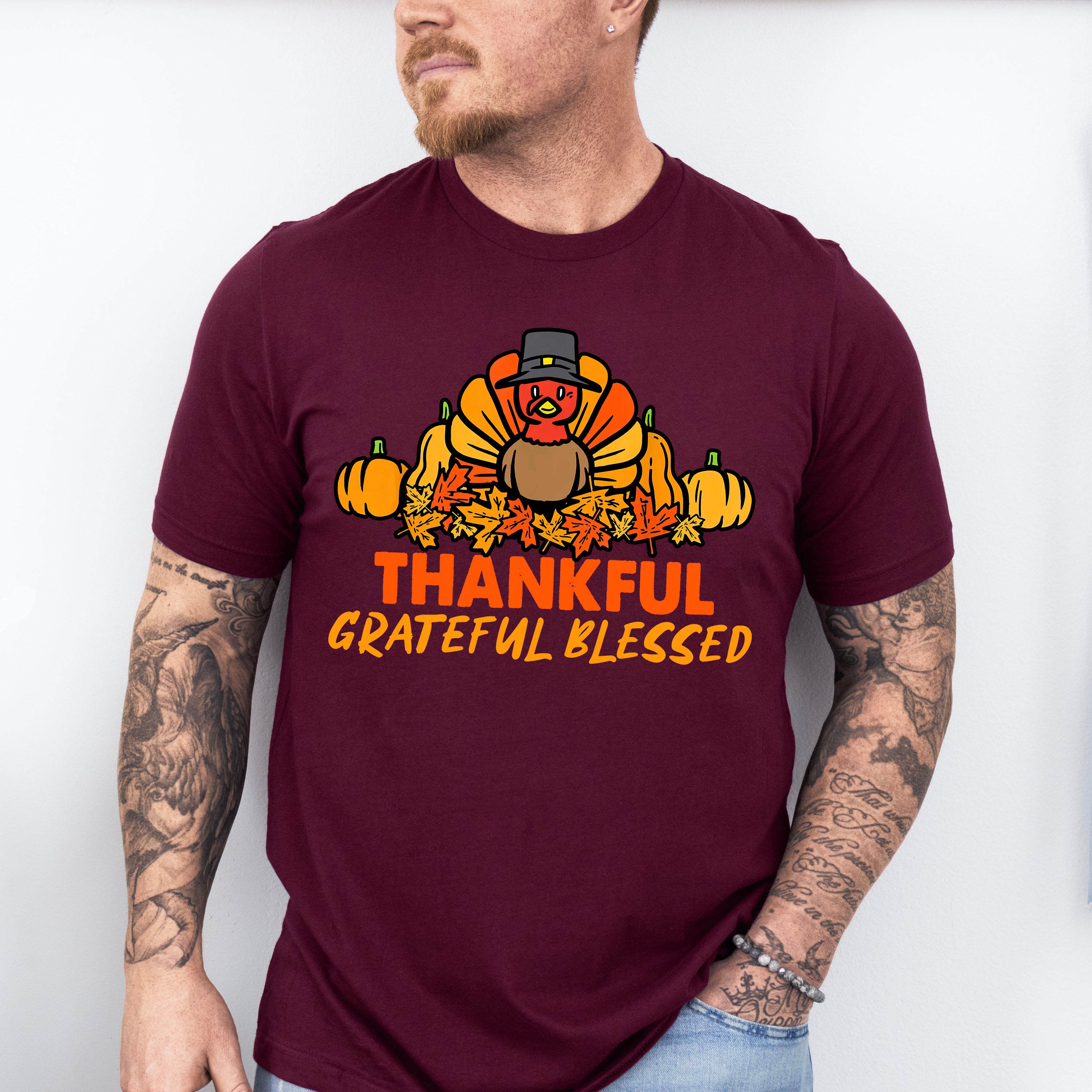Thankful Grateful Blessed Turkey - Thanksgiving Unisex Crewneck T-Shirt Sweatshirt Hoodie