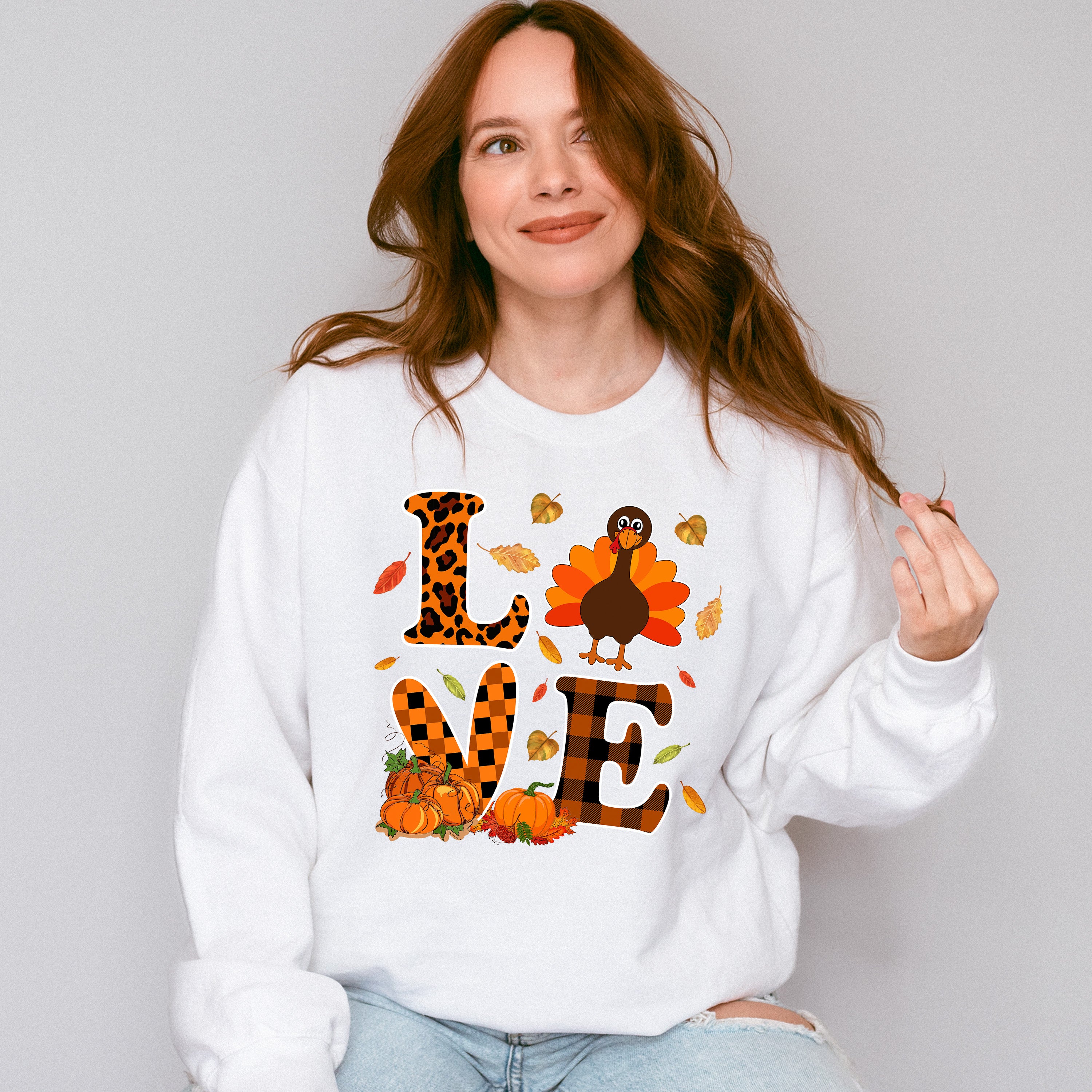Love Turkey Orange Design - Thanksgiving Unisex Crewneck T-Shirt Sweatshirt Hoodie