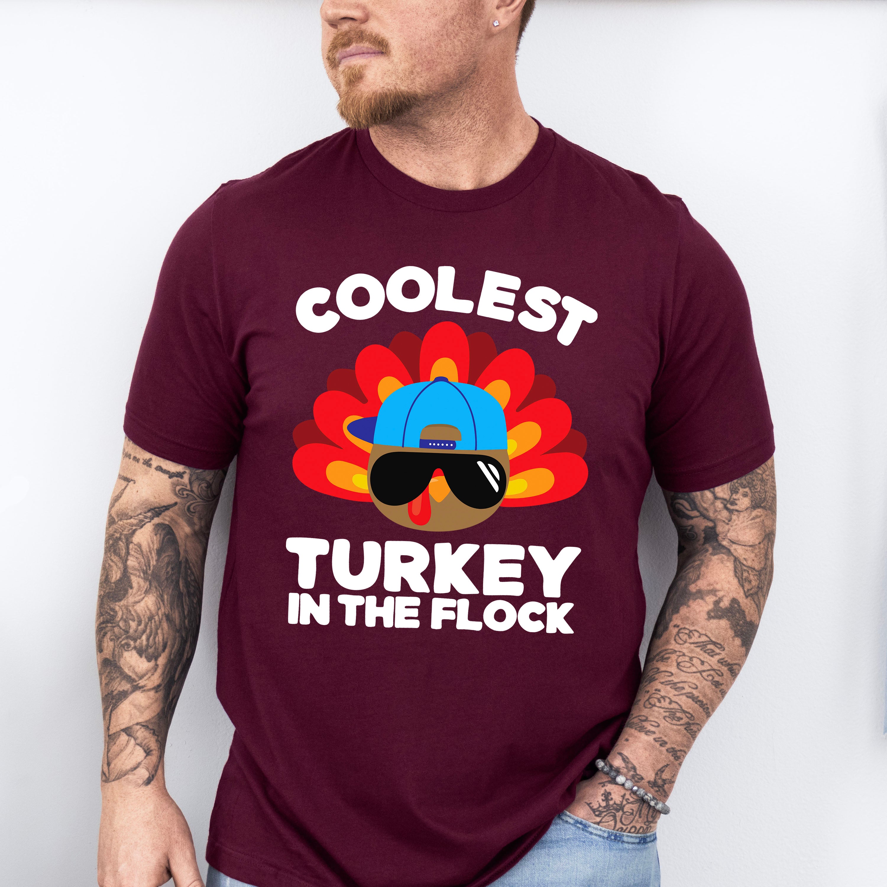 Coolest Turkey In The Flock - Thanksgiving Unisex Crewneck T-Shirt Sweatshirt Hoodie