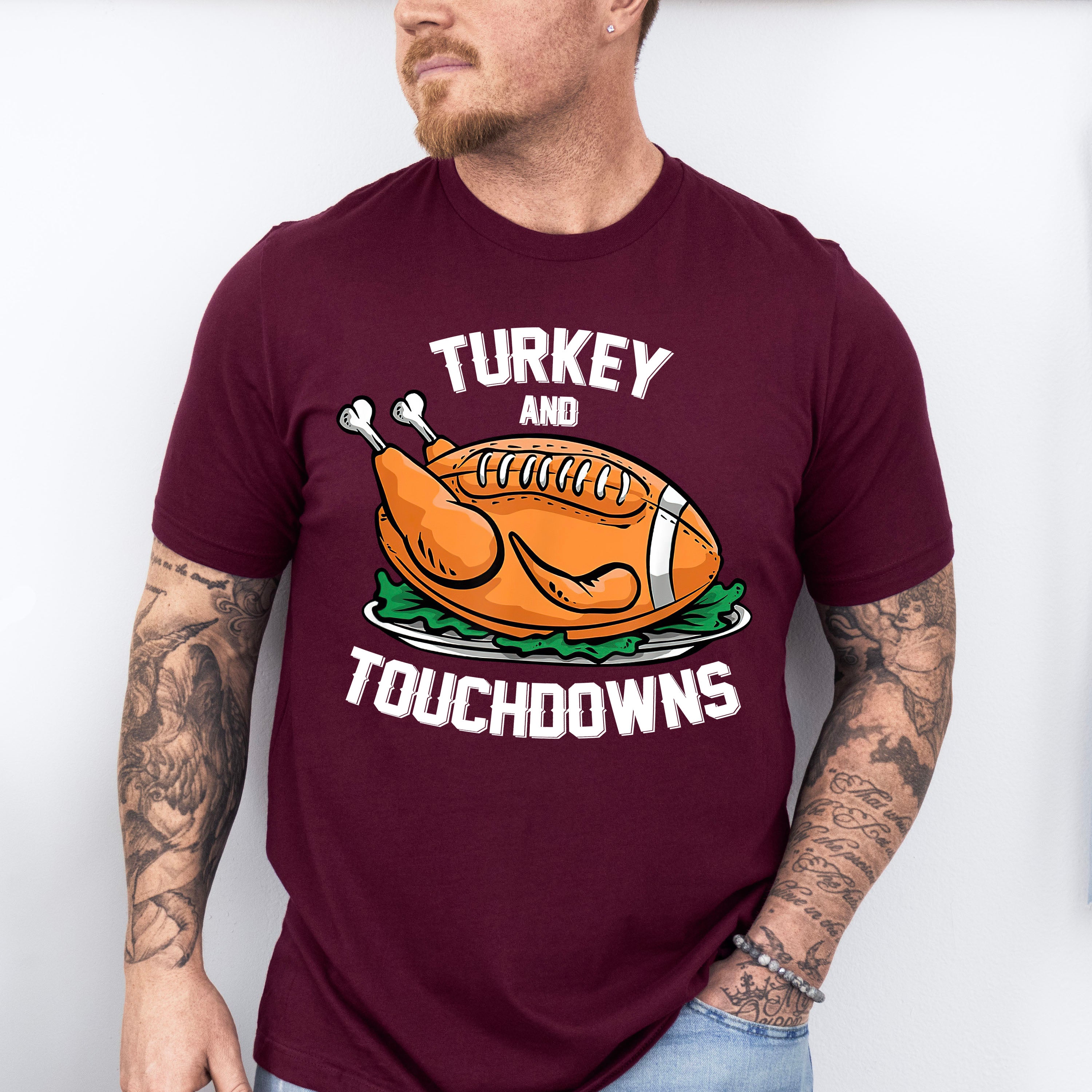 Turkey And Touchdowns - Thanksgiving Unisex Crewneck T-Shirt Sweatshirt Hoodie
