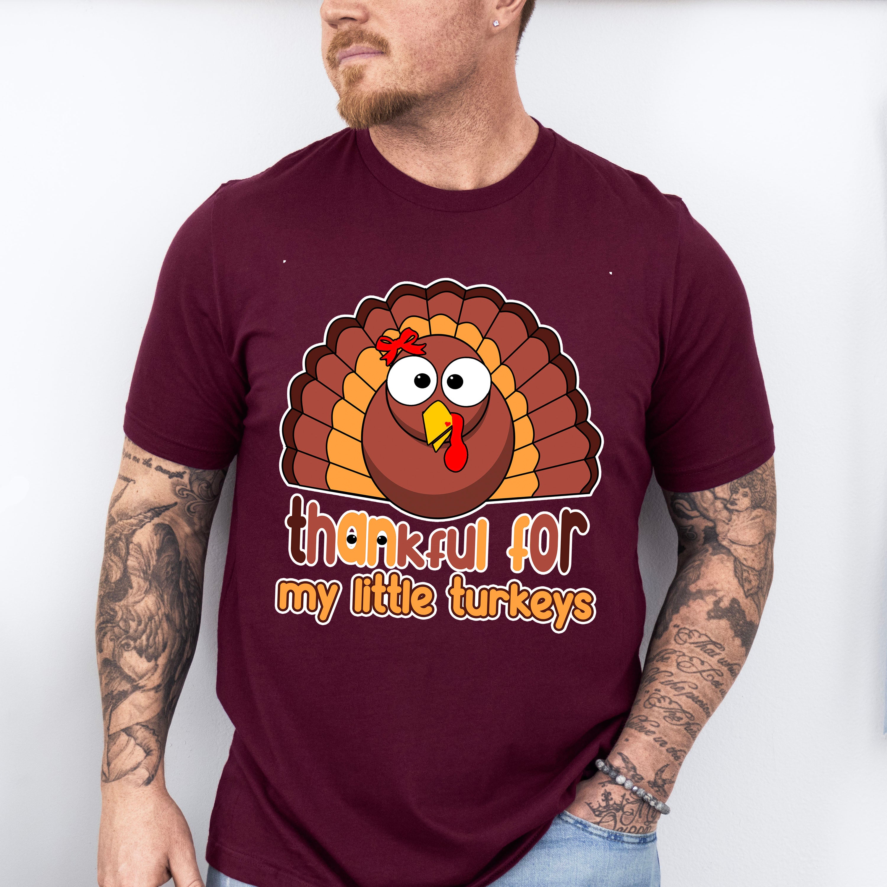 Thankful For My Turkeys Red Ribbon - Thanksgiving Unisex Crewneck T-Shirt Sweatshirt Hoodie
