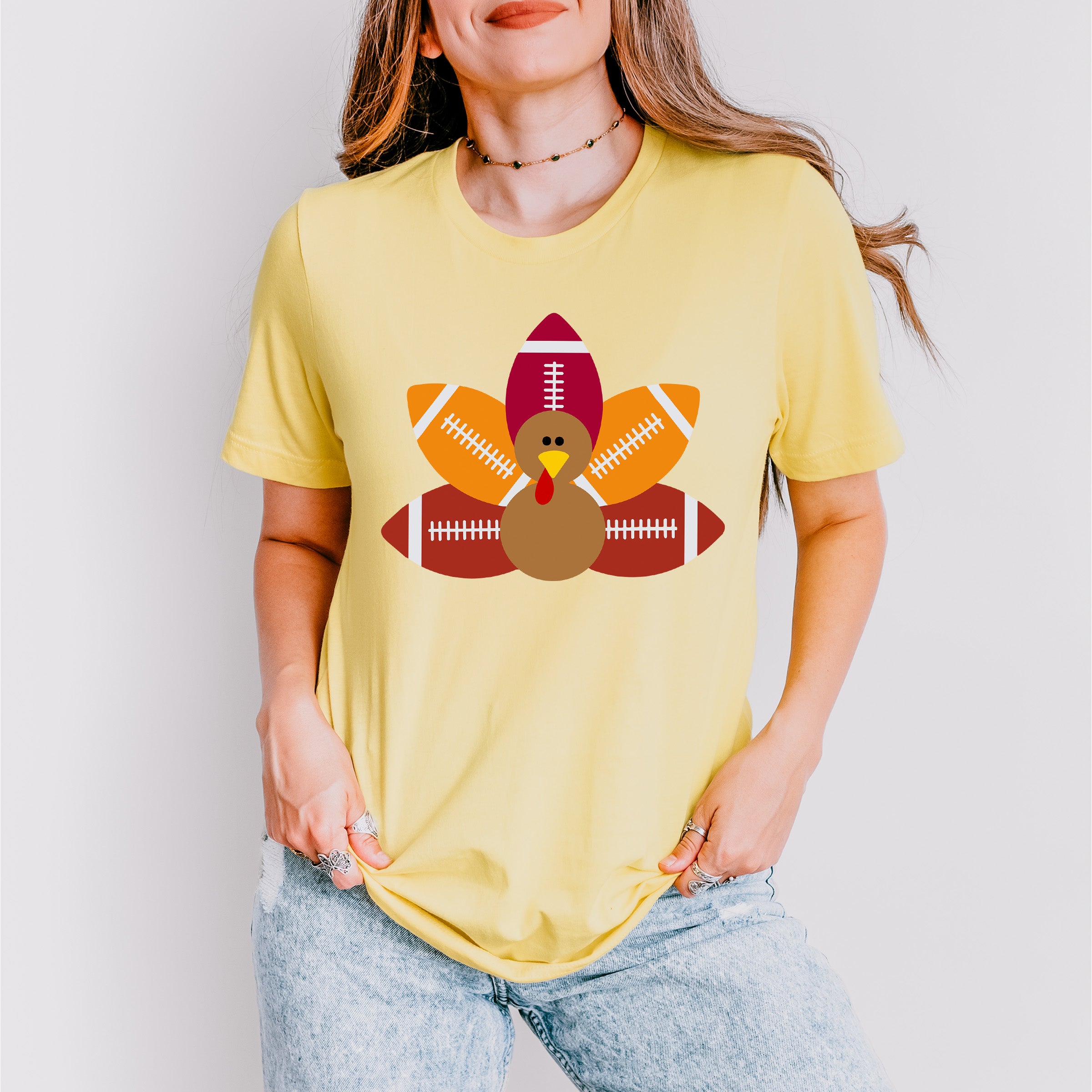 Turkey Football Yellow And Brown - Thanksgiving Unisex Crewneck T-Shirt Sweatshirt Hoodie