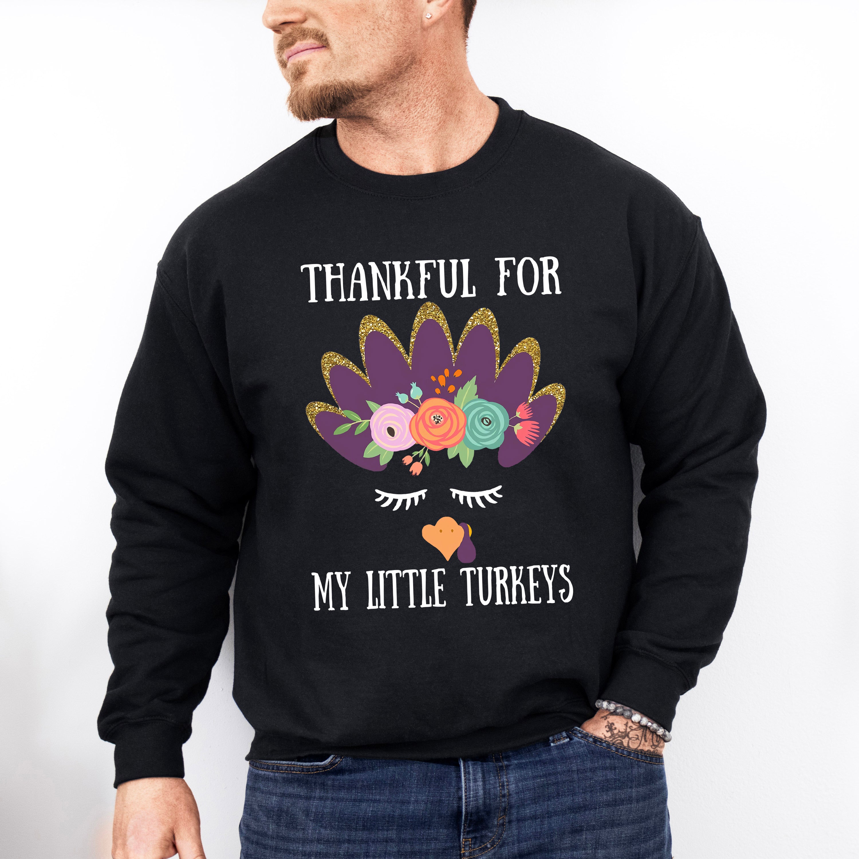 Thankful For My Turkeys Purple - Thanksgiving Unisex Crewneck T-Shirt Sweatshirt Hoodie
