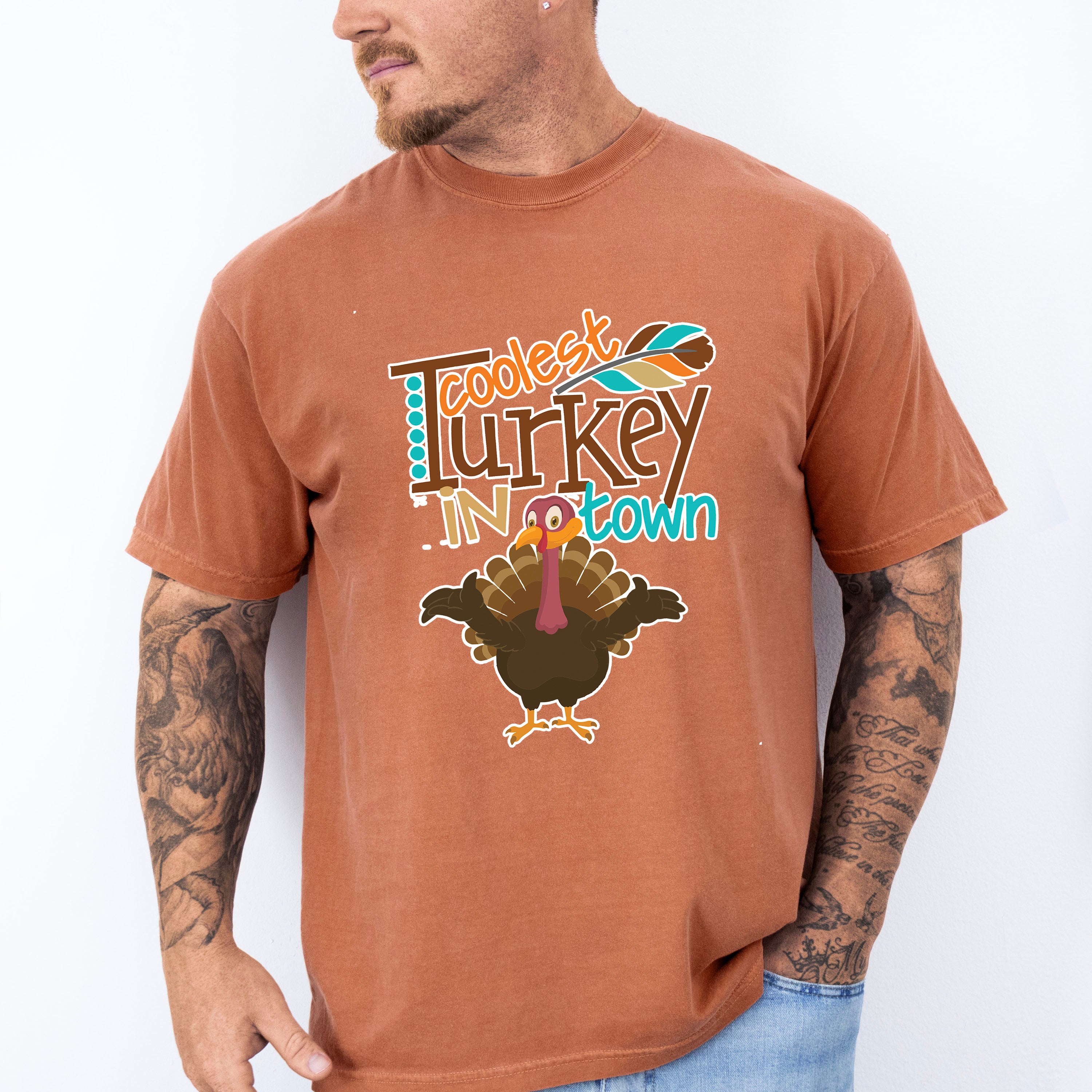 Coolest Turkey Feather - Thanksgiving Unisex Crewneck T-Shirt Sweatshirt Hoodie