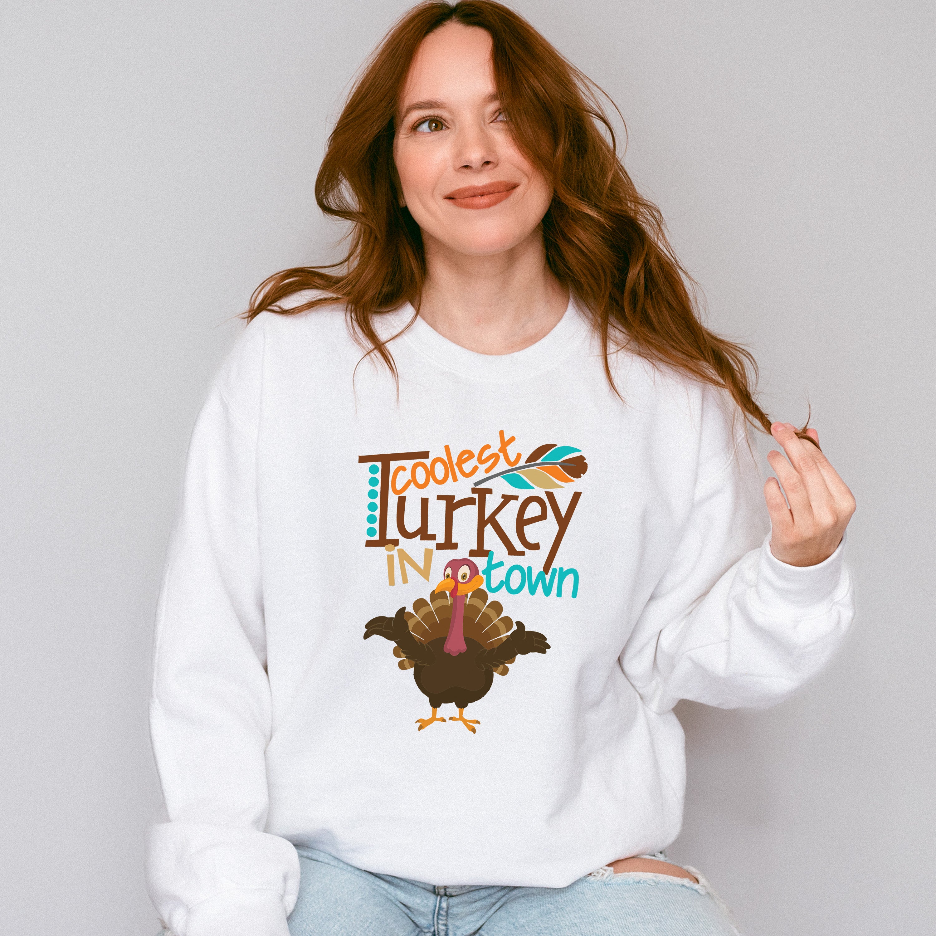 Coolest Turkey Feather - Thanksgiving Unisex Crewneck T-Shirt Sweatshirt Hoodie