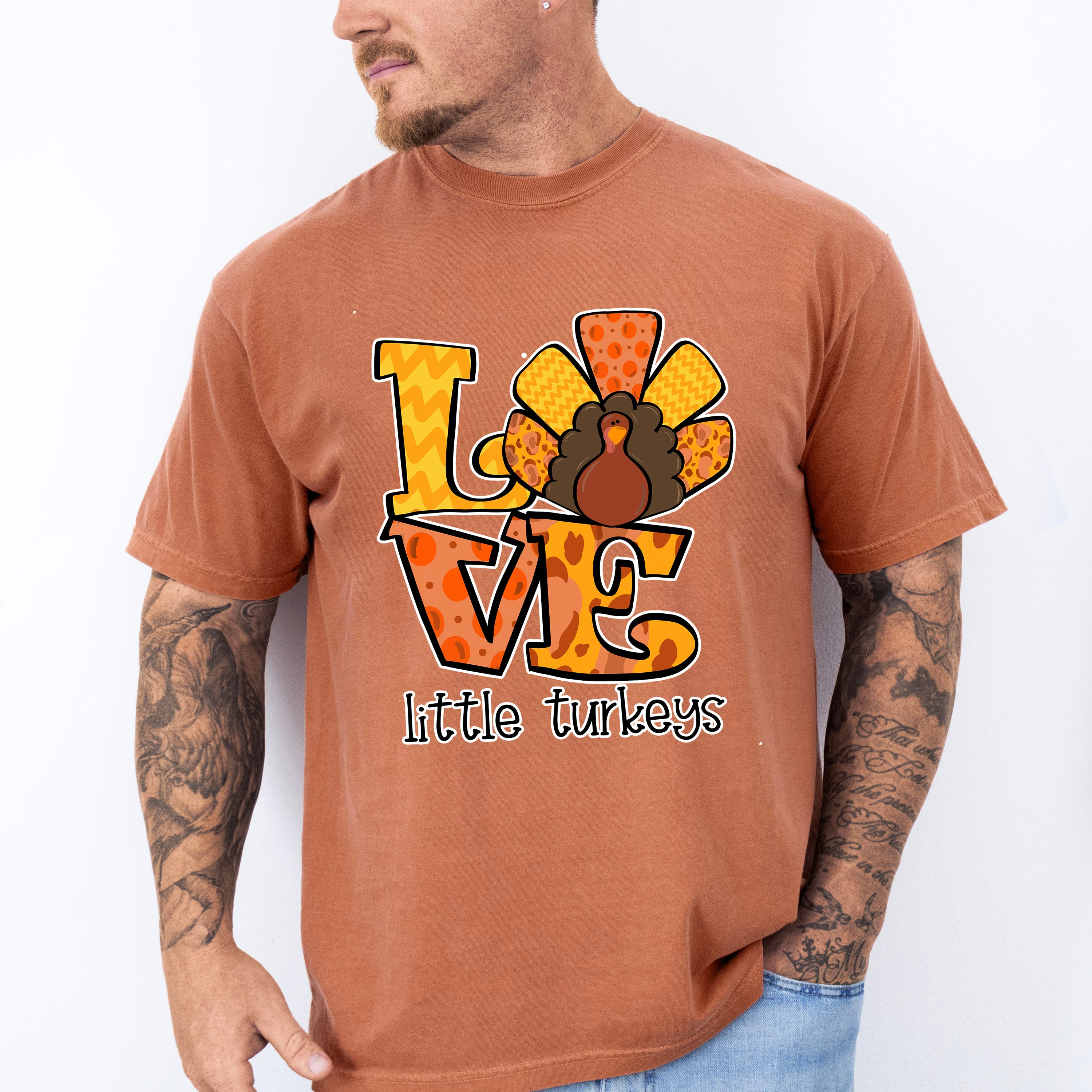 Love Little Turkeys Yellow And Orange - Thanksgiving Unisex Crewneck T-Shirt Sweatshirt Hoodie