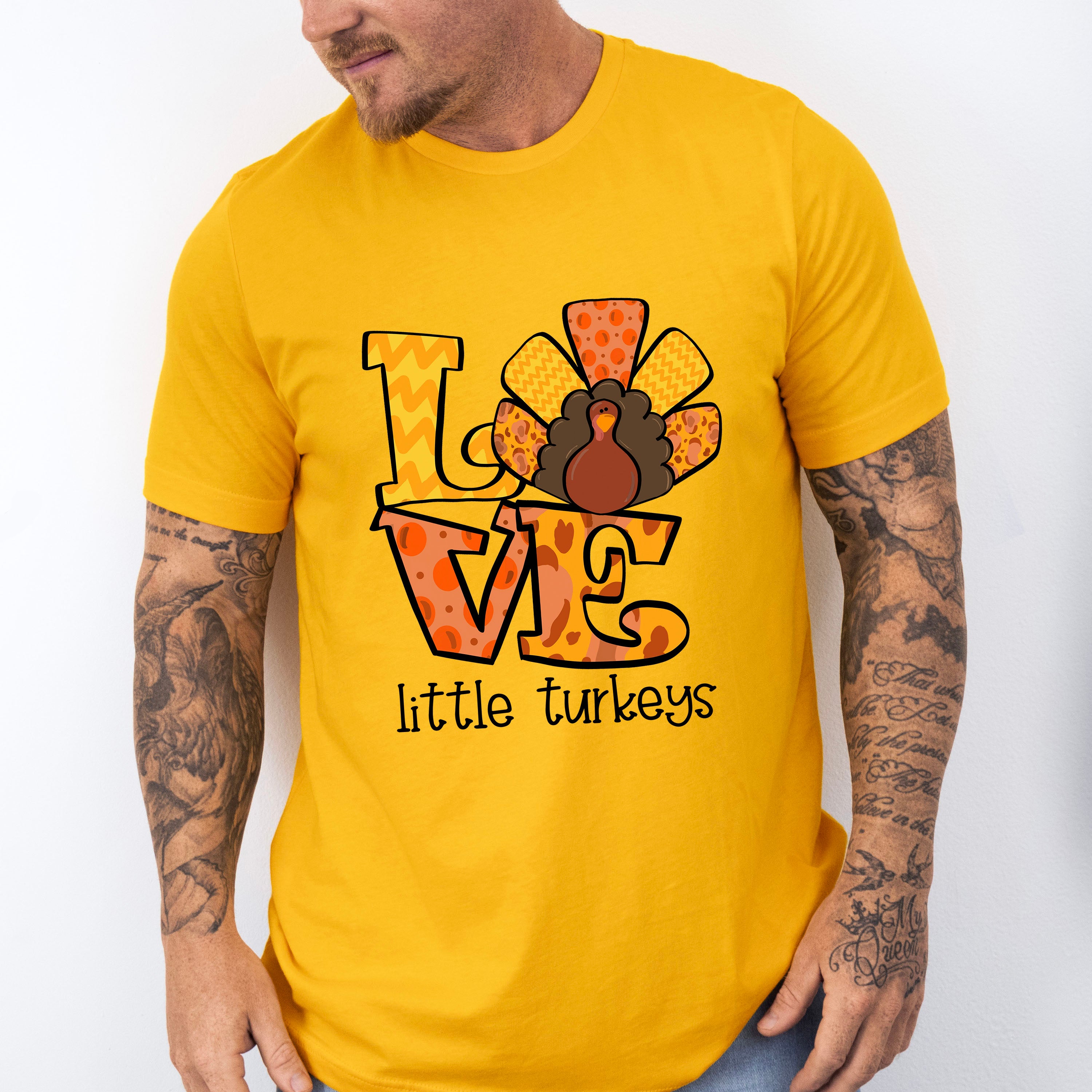 Love Little Turkeys Yellow And Orange - Thanksgiving Unisex Crewneck T-Shirt Sweatshirt Hoodie