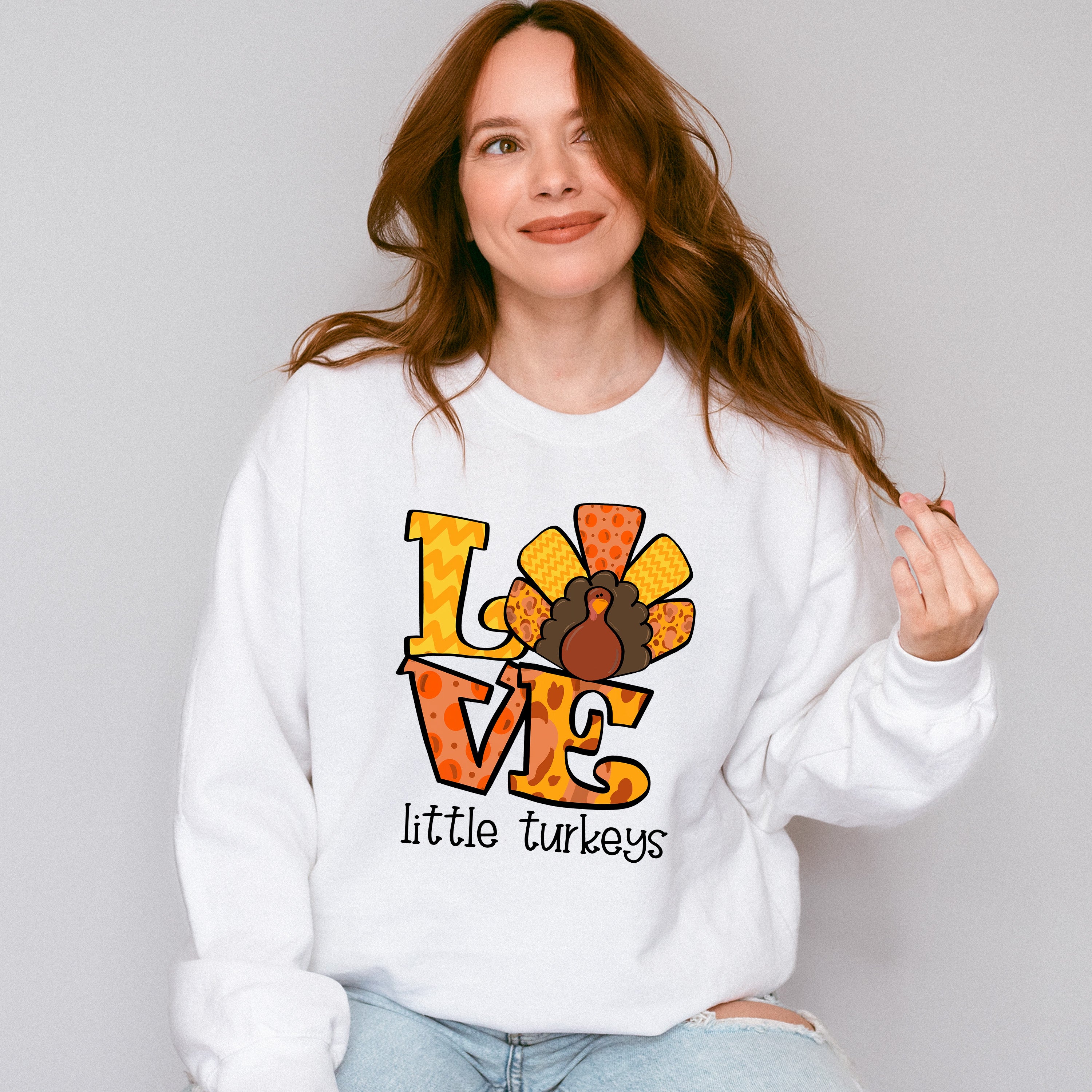Love Little Turkeys Yellow And Orange - Thanksgiving Unisex Crewneck T-Shirt Sweatshirt Hoodie
