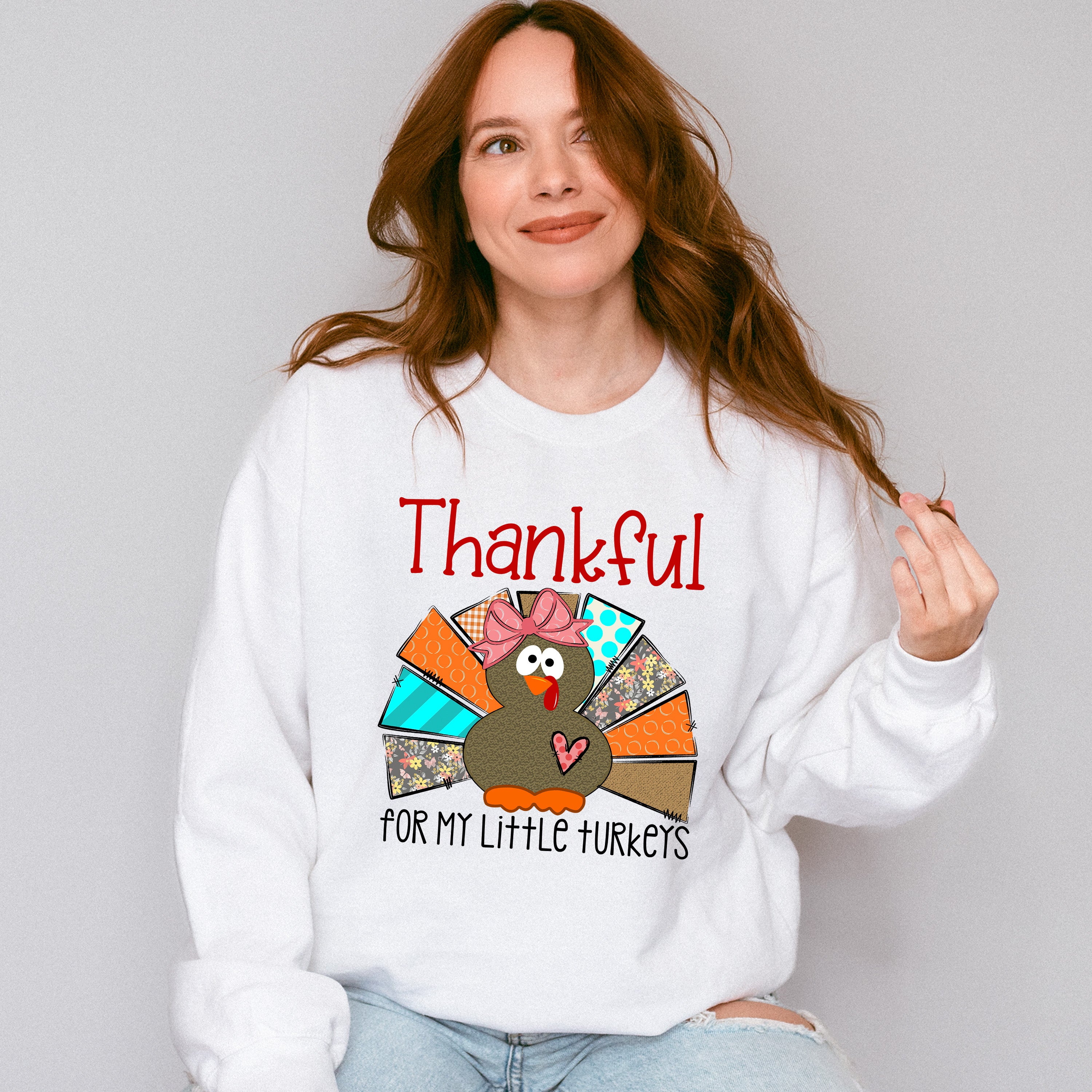 Thankful For My Little Turkeys Heart - Thanksgiving Unisex Crewneck T-Shirt Sweatshirt Hoodie