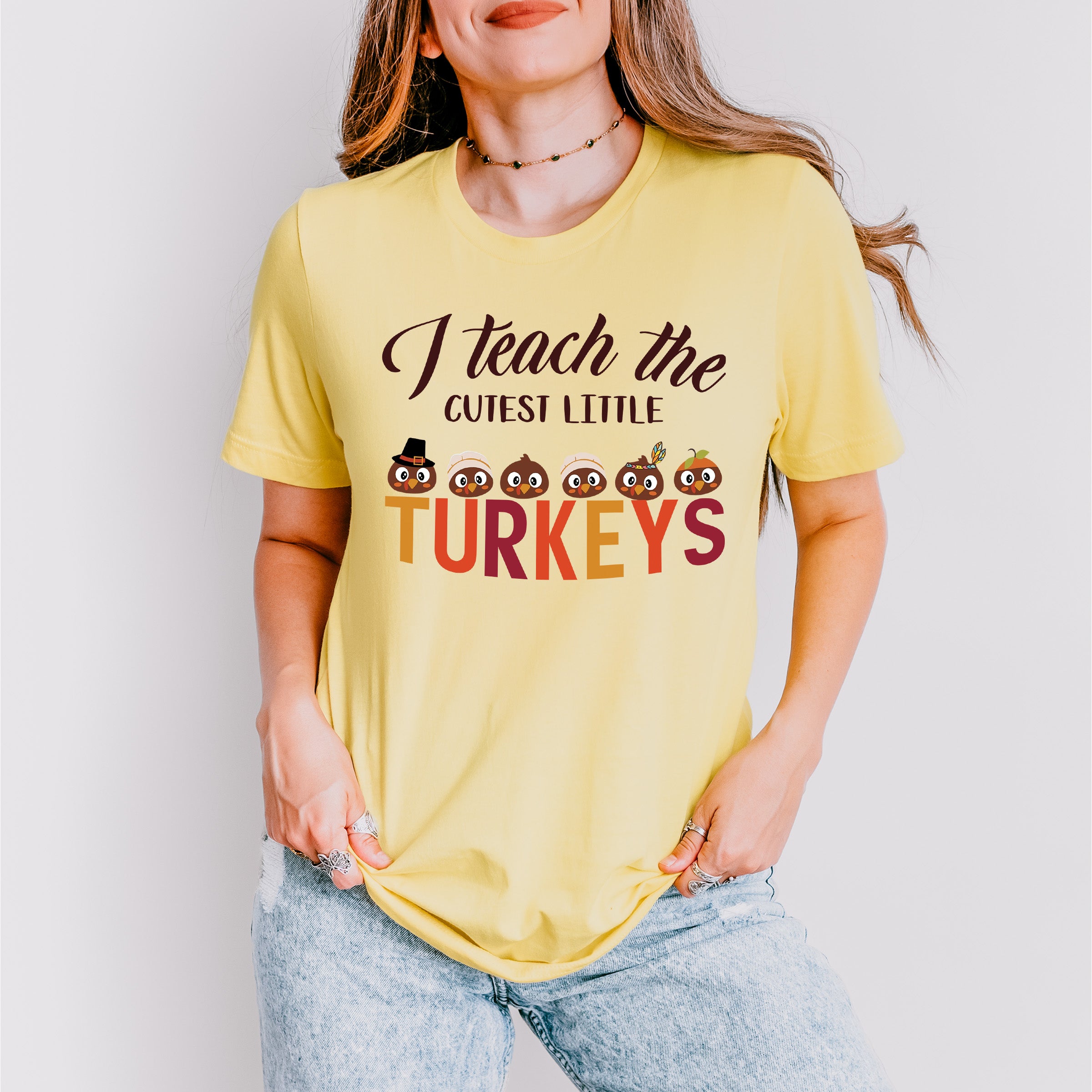 I Teach The Cutest Little Turkey - Thanksgiving Unisex Crewneck T-Shirt Sweatshirt Hoodie