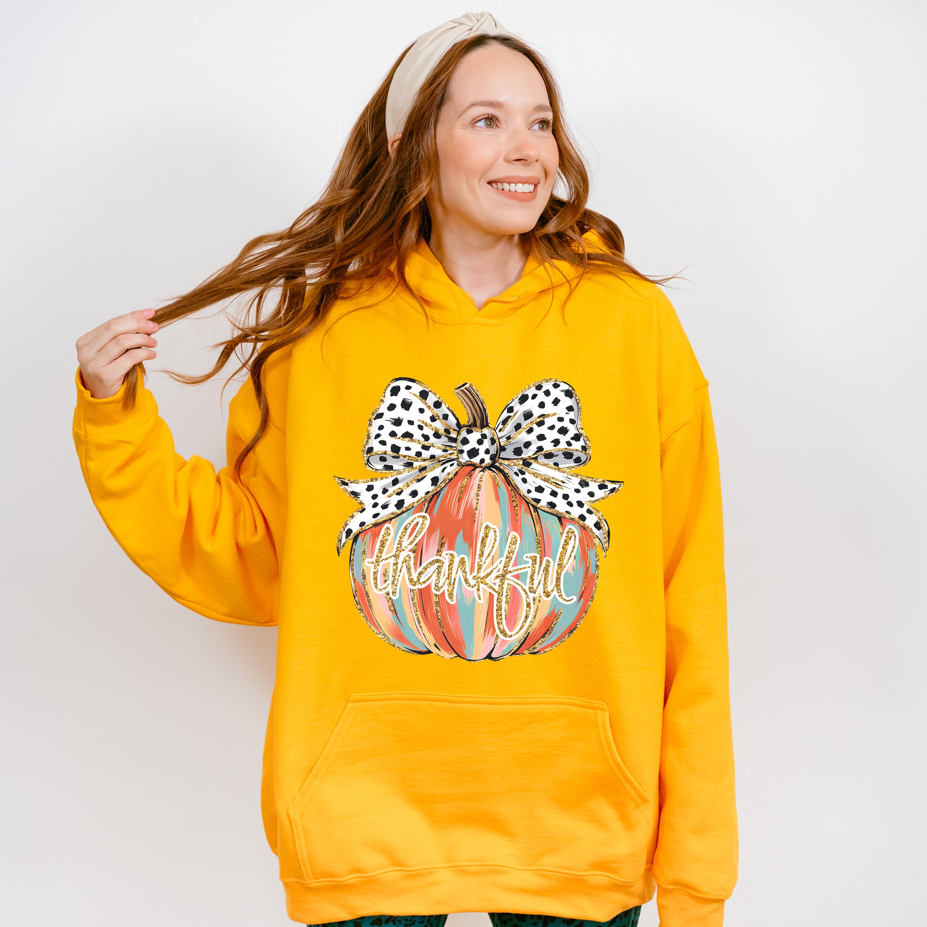 Thankful Ribbon Pumpkin - Thanksgiving Unisex Crewneck T-Shirt Sweatshirt Hoodie