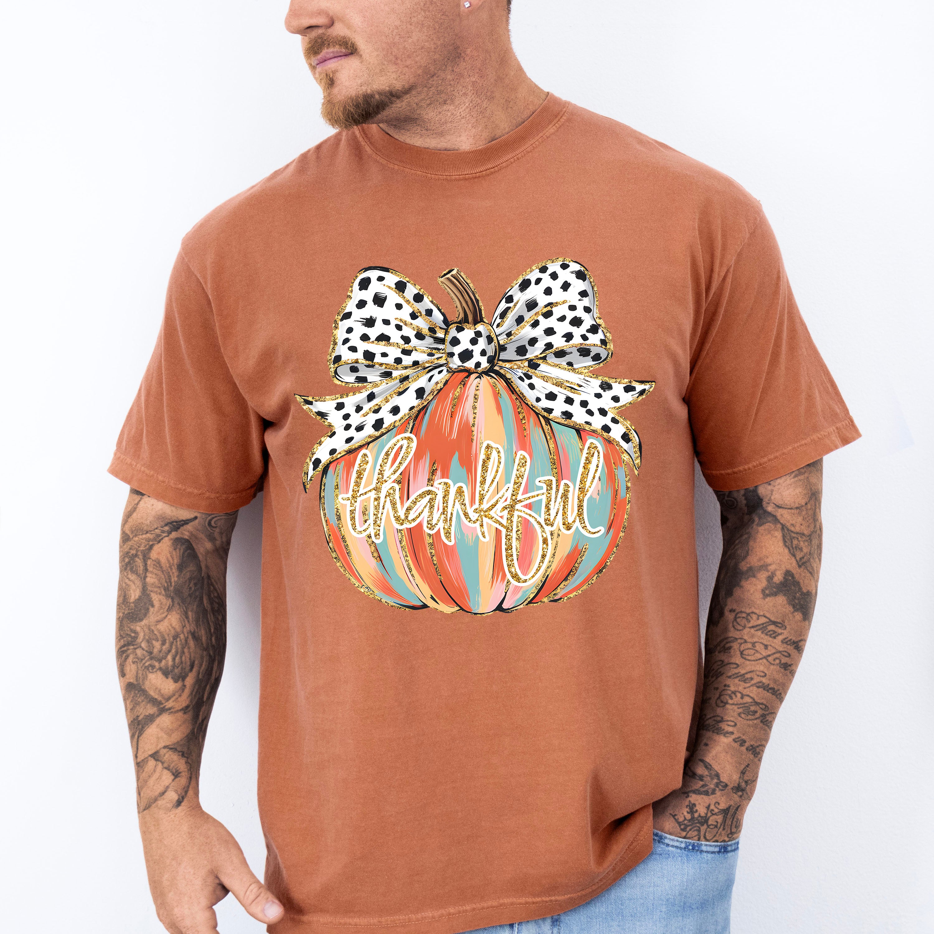 Thankful Ribbon Pumpkin - Thanksgiving Unisex Crewneck T-Shirt Sweatshirt Hoodie