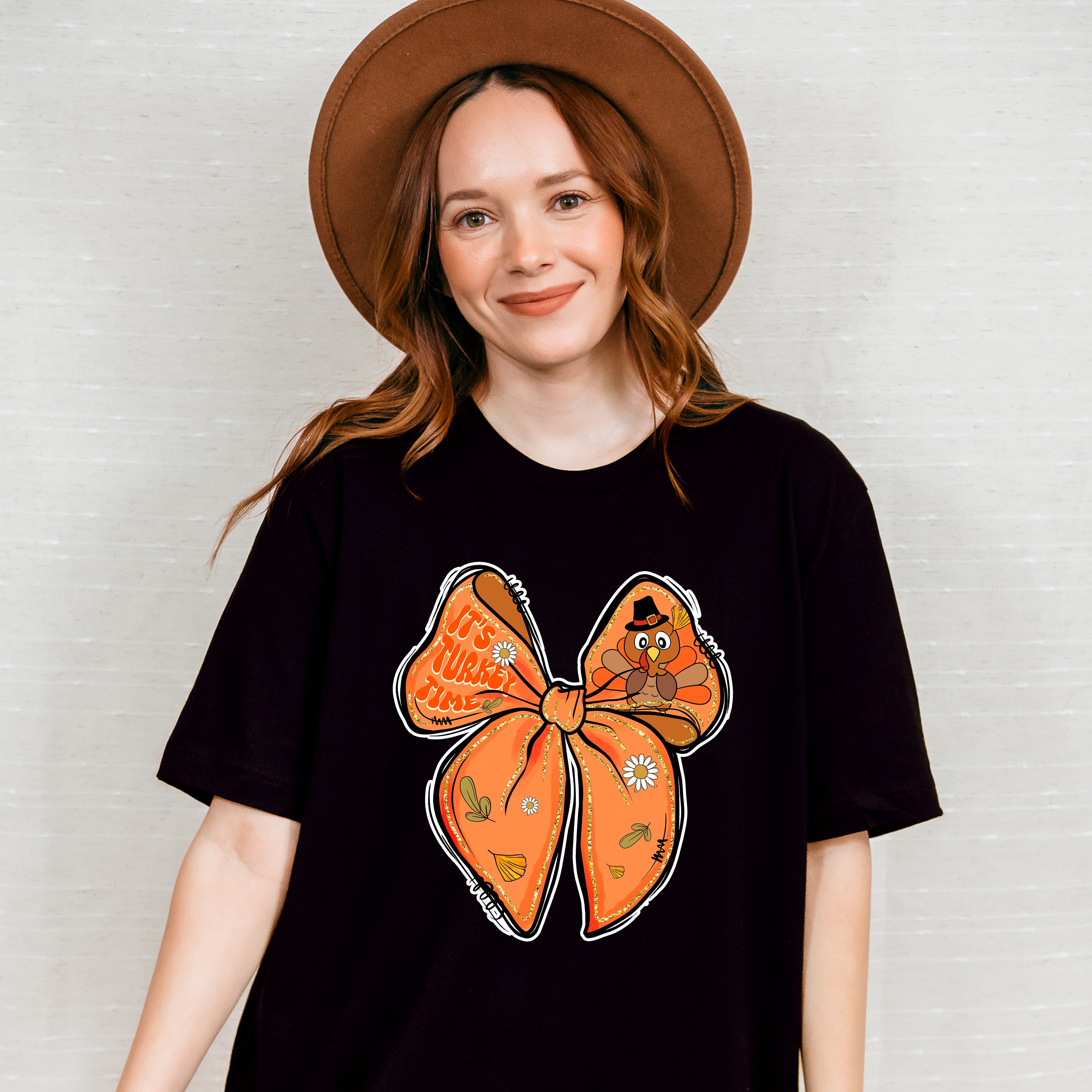 It's Turkey Time Orange Ribbon - Thanksgiving Unisex Crewneck T-Shirt Sweatshirt Hoodie