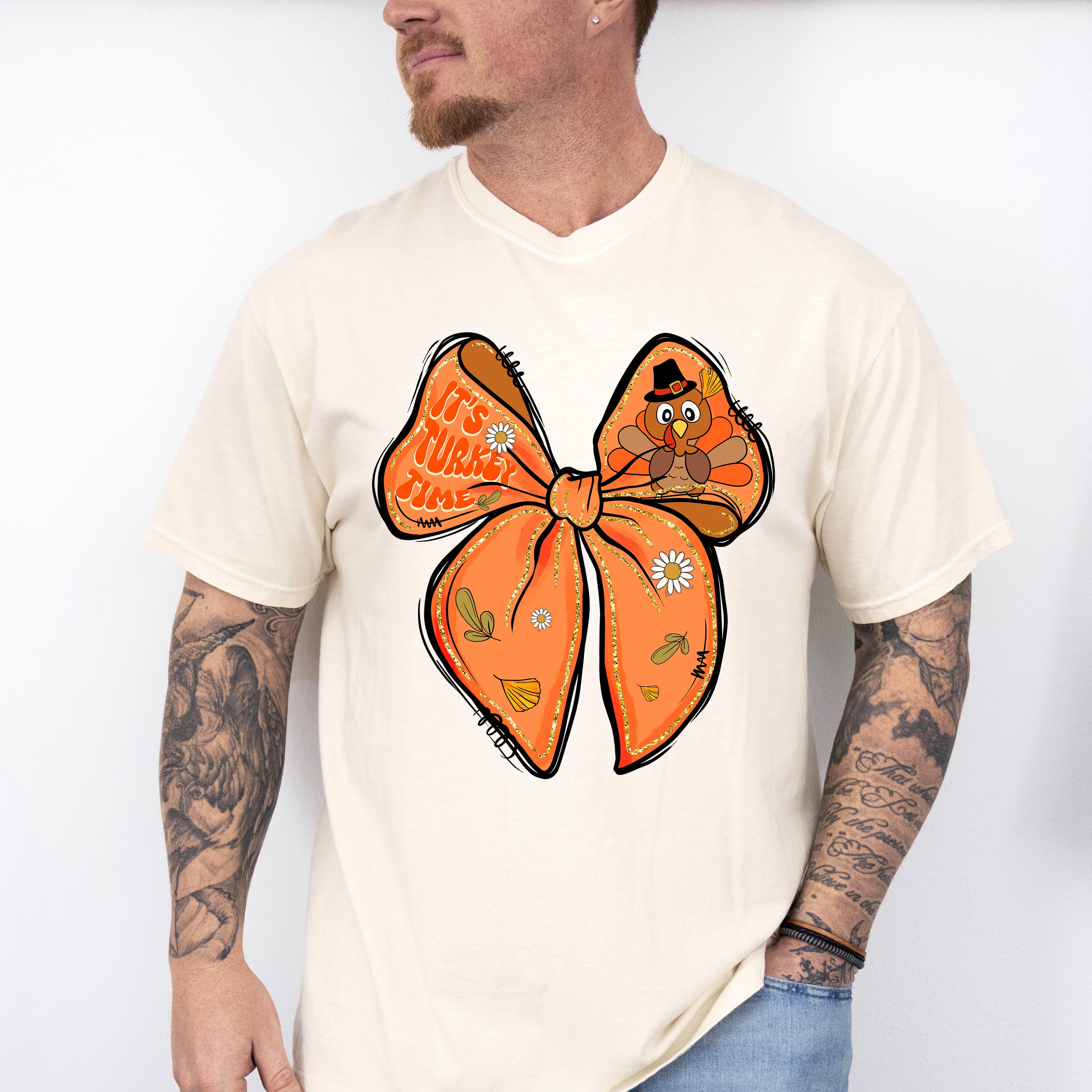 It's Turkey Time Orange Ribbon - Thanksgiving Unisex Crewneck T-Shirt Sweatshirt Hoodie