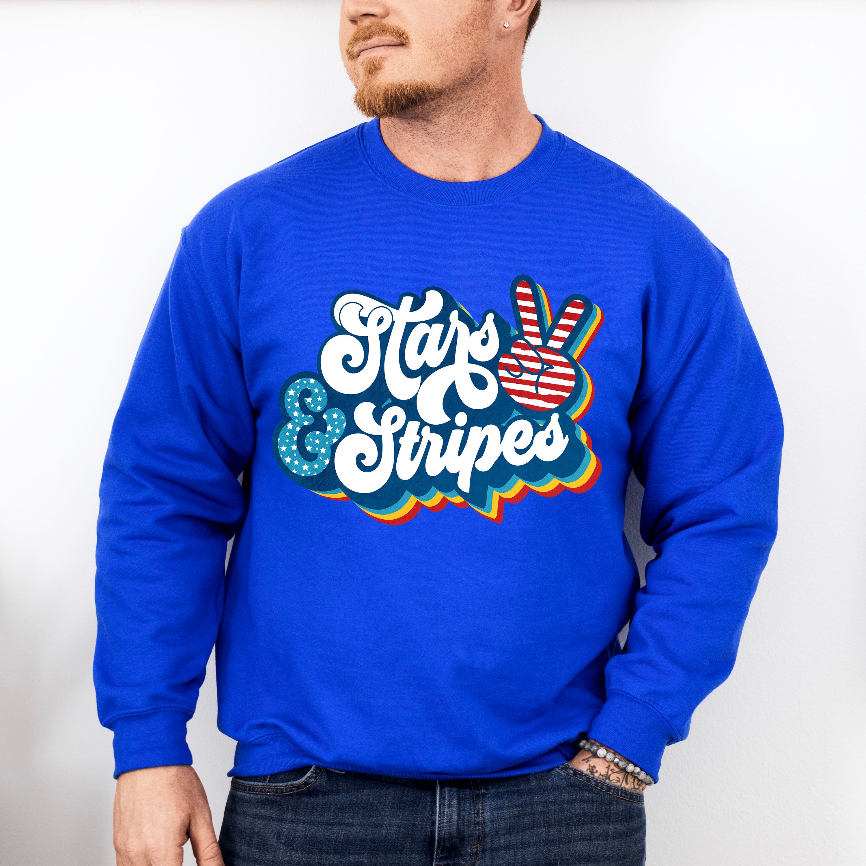 Stars And Stripes Blue Design - 4th Of July Unisex Crewneck T-Shirt Sweatshirt Hoodie