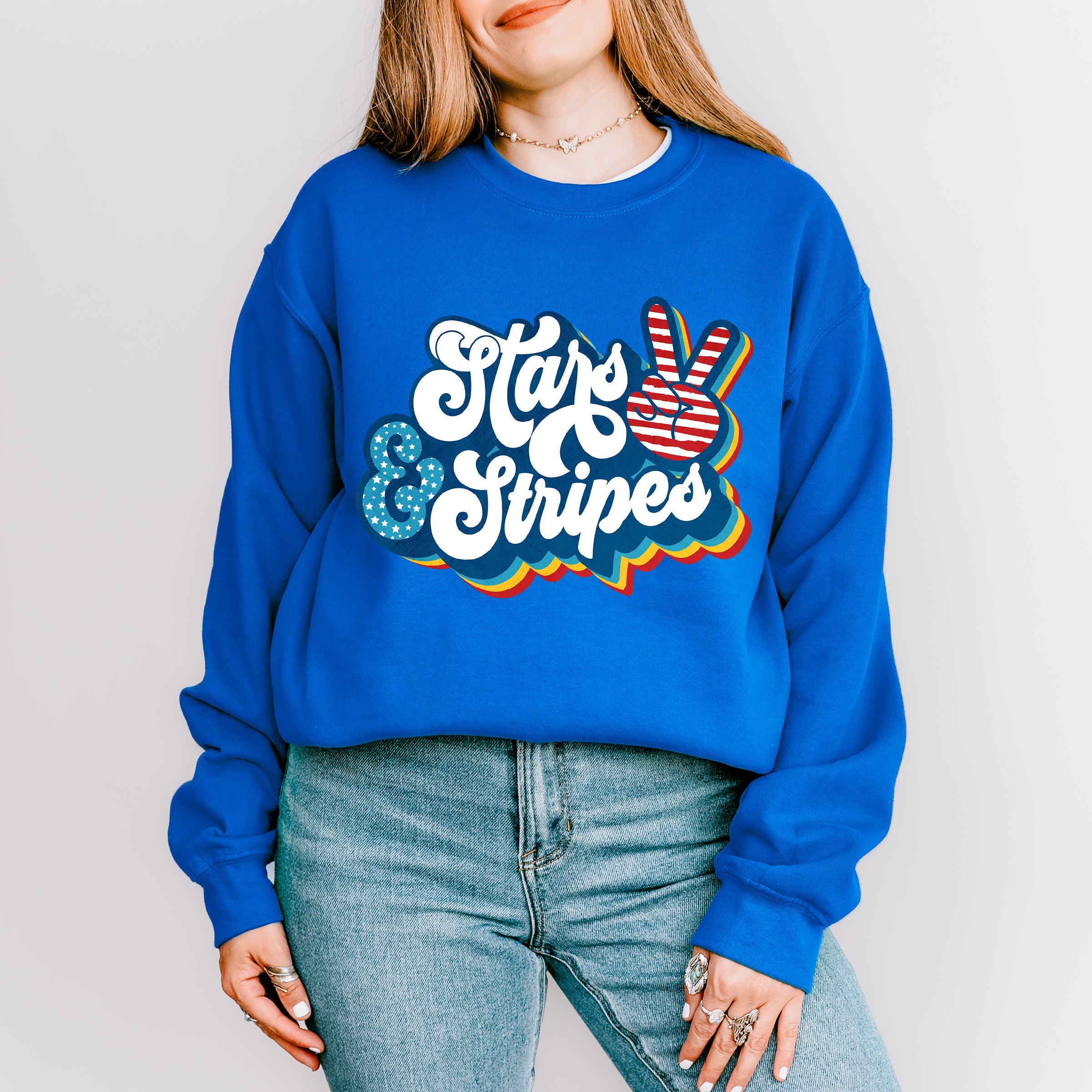 Stars And Stripes Blue Design - 4th Of July Unisex Crewneck T-Shirt Sweatshirt Hoodie