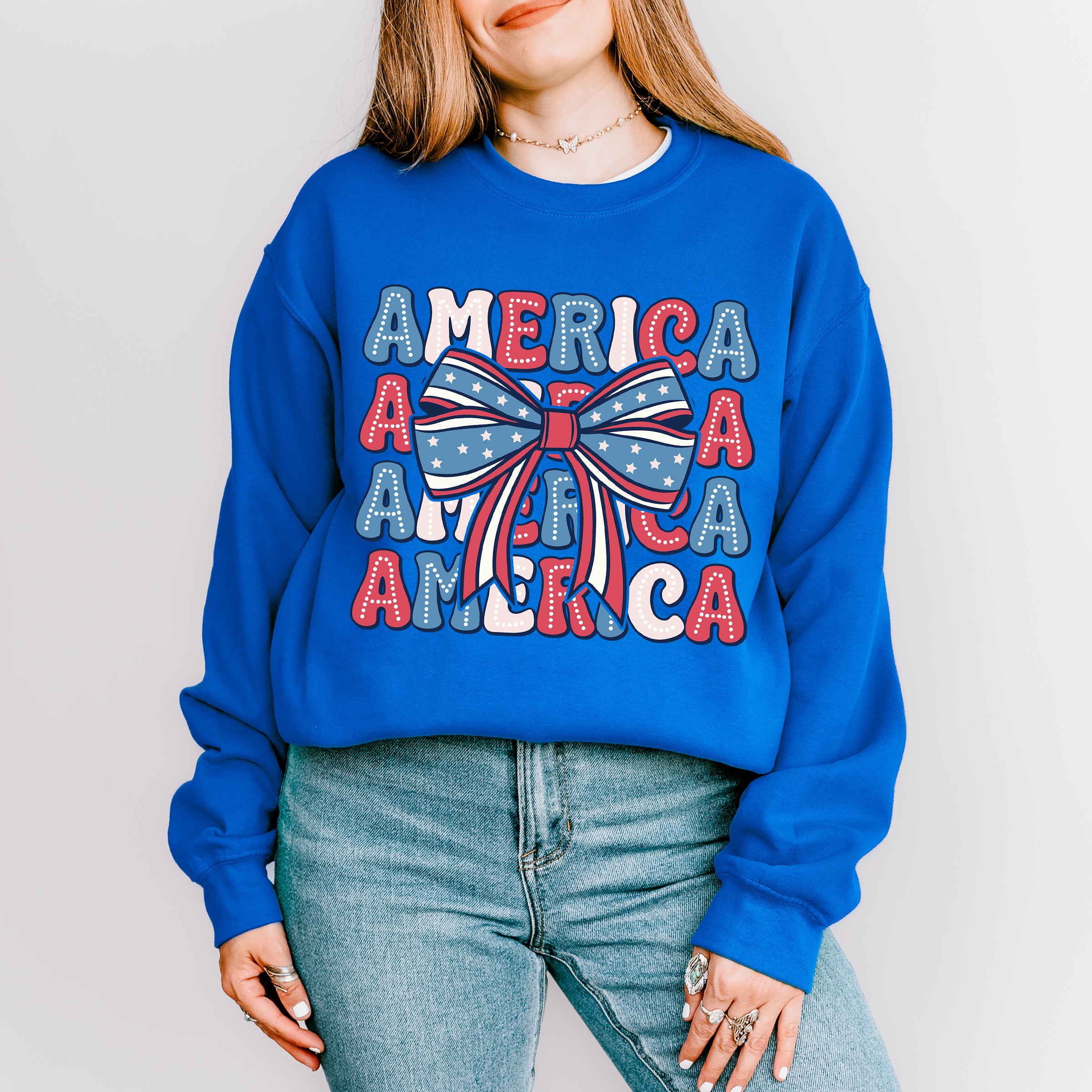 America Ribbon 4Th Of July Unisex Crewneck T-Shirt Sweatshirt Hoodie