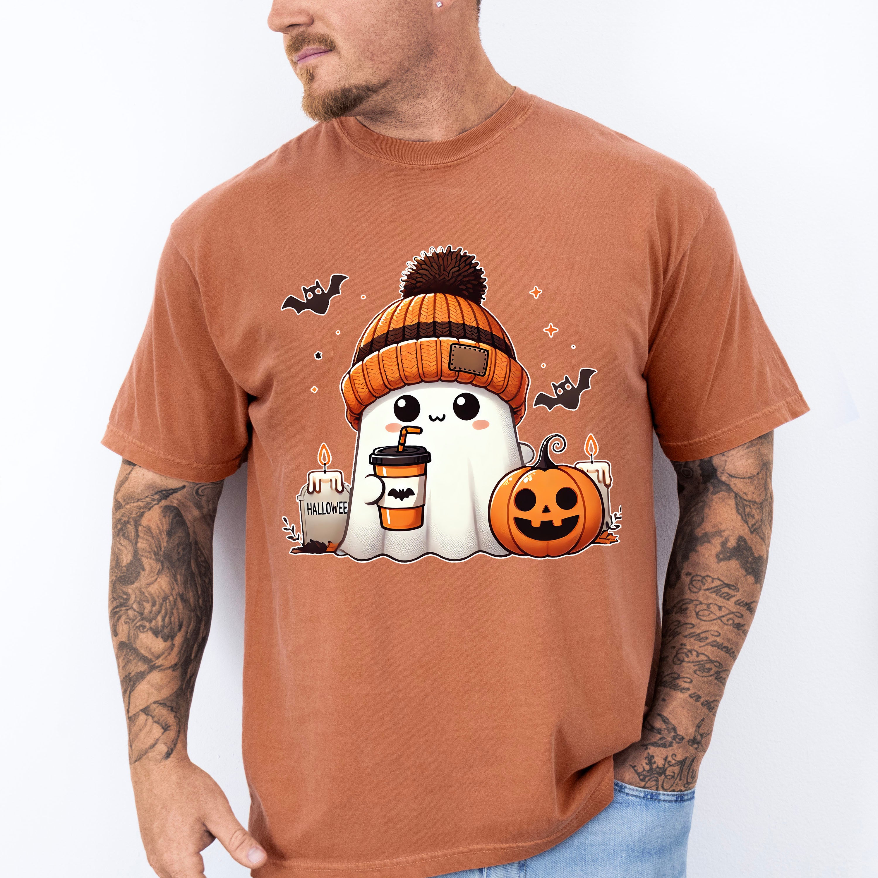 Halloween Ghost Wearing Beanie - Halloween Unisex Crewneck T-Shirt Sweatshirt Hoodie