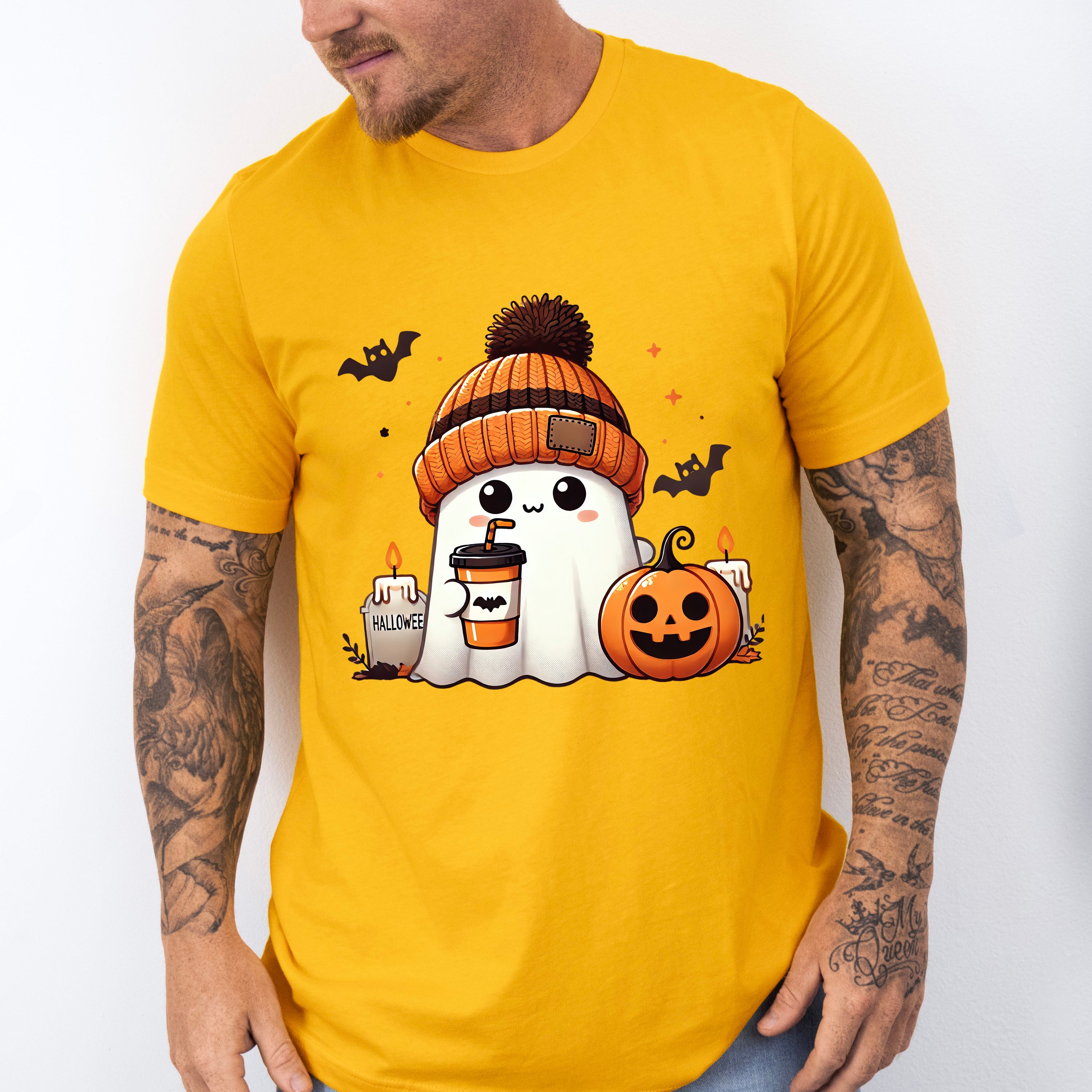 Halloween Ghost Wearing Beanie - Halloween Unisex Crewneck T-Shirt Sweatshirt Hoodie