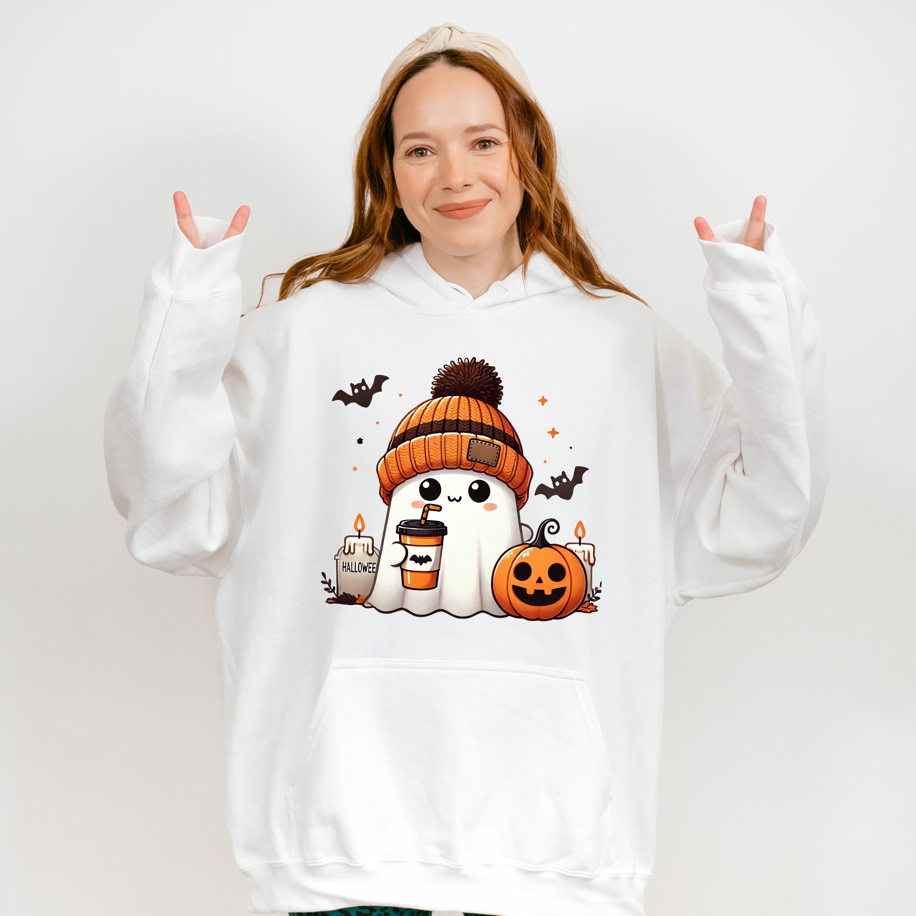 Halloween Ghost Wearing Beanie - Halloween Unisex Crewneck T-Shirt Sweatshirt Hoodie
