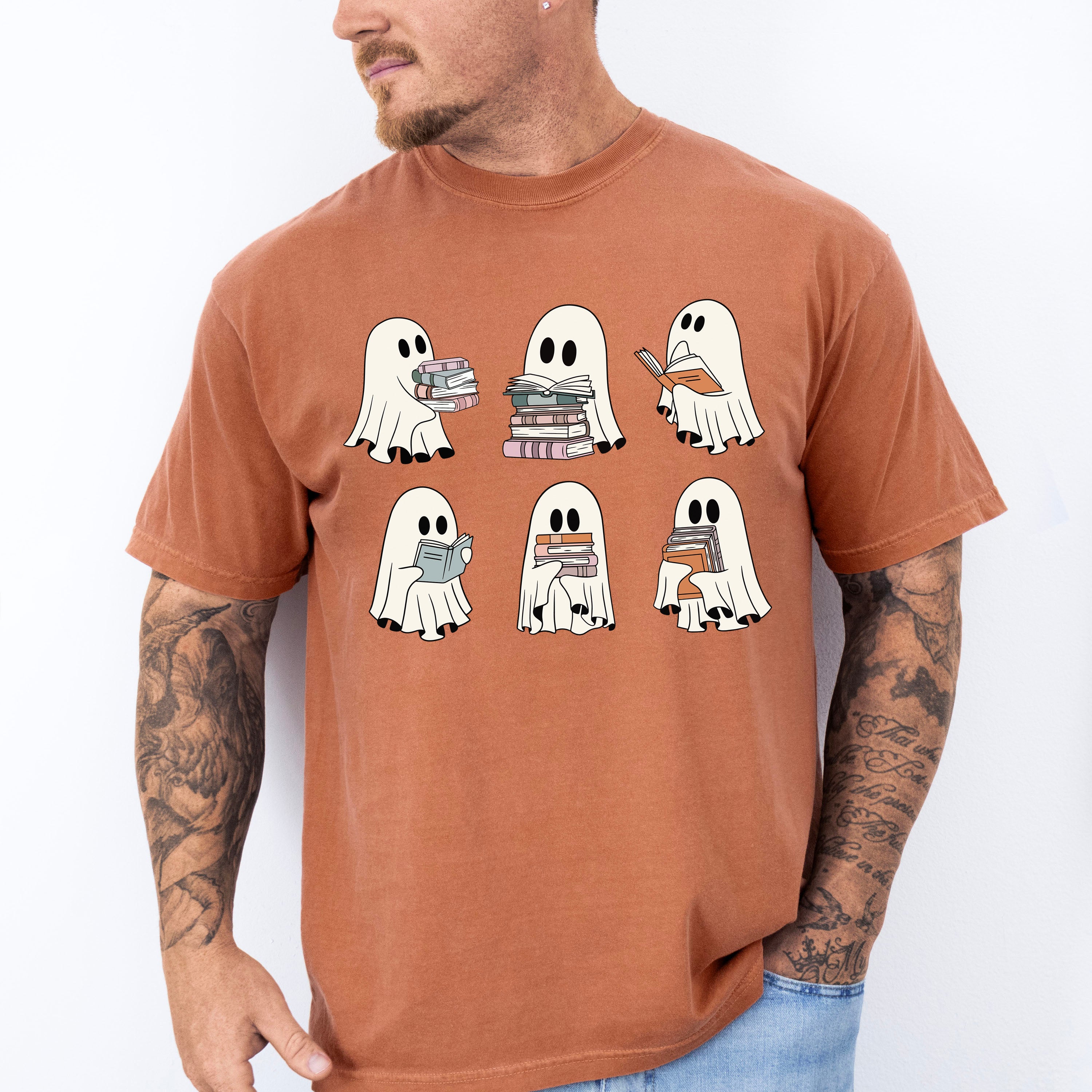 Ghost With Books - Halloween Unisex Crewneck T-Shirt Sweatshirt Hoodie