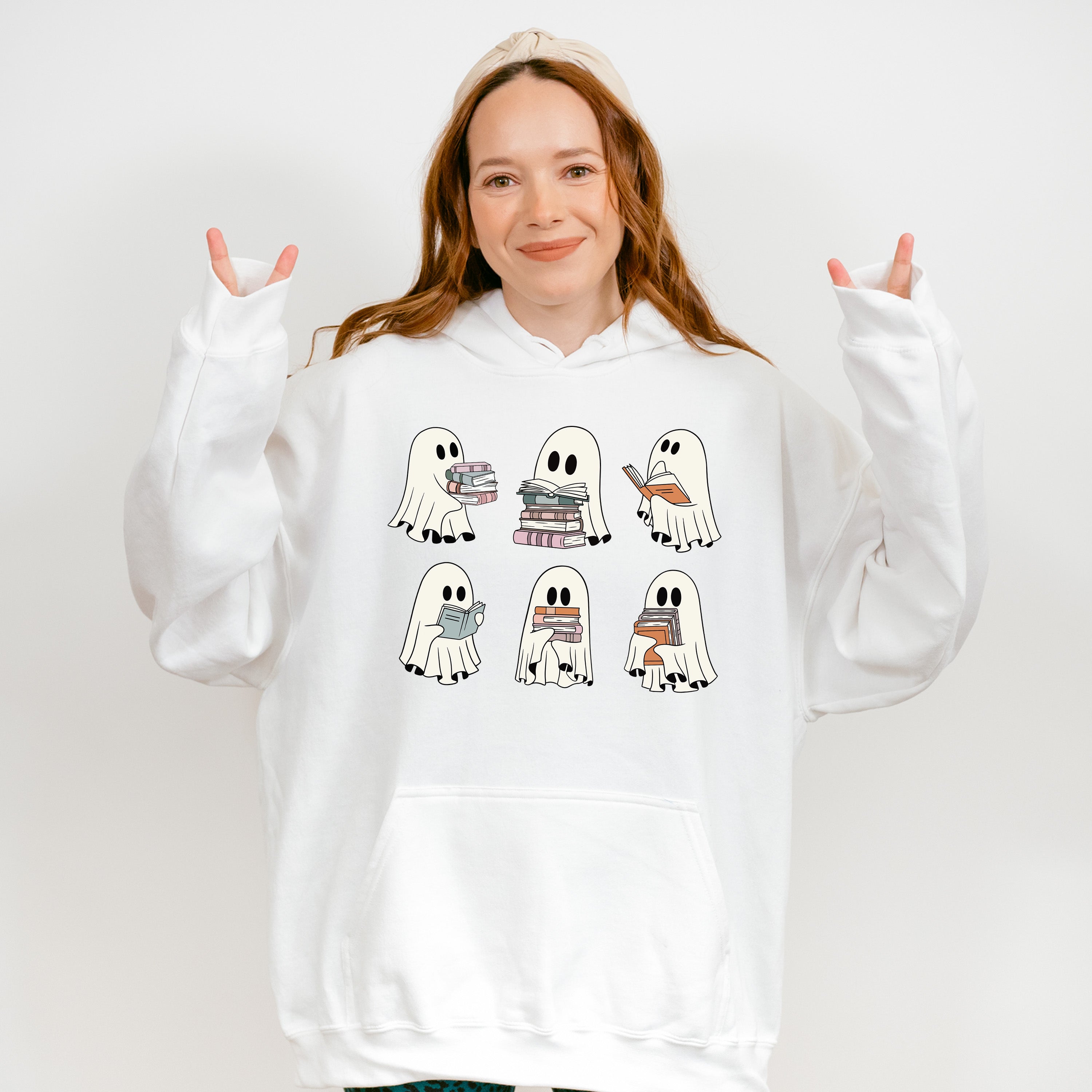 Ghost With Books - Halloween Unisex Crewneck T-Shirt Sweatshirt Hoodie