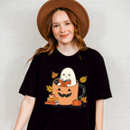Ghost Reading Book In Mug - Halloween Unisex Crewneck T-Shirt Sweatshirt Hoodie