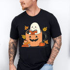Ghost Reading Book In Mug - Halloween Unisex Crewneck T-Shirt Sweatshirt Hoodie