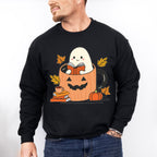 Ghost Reading Book In Mug - Halloween Unisex Crewneck T-Shirt Sweatshirt Hoodie
