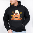 Ghost Reading Book In Mug - Halloween Unisex Crewneck T-Shirt Sweatshirt Hoodie