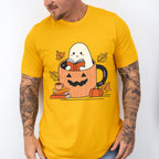 Ghost Reading Book In Mug - Halloween Unisex Crewneck T-Shirt Sweatshirt Hoodie