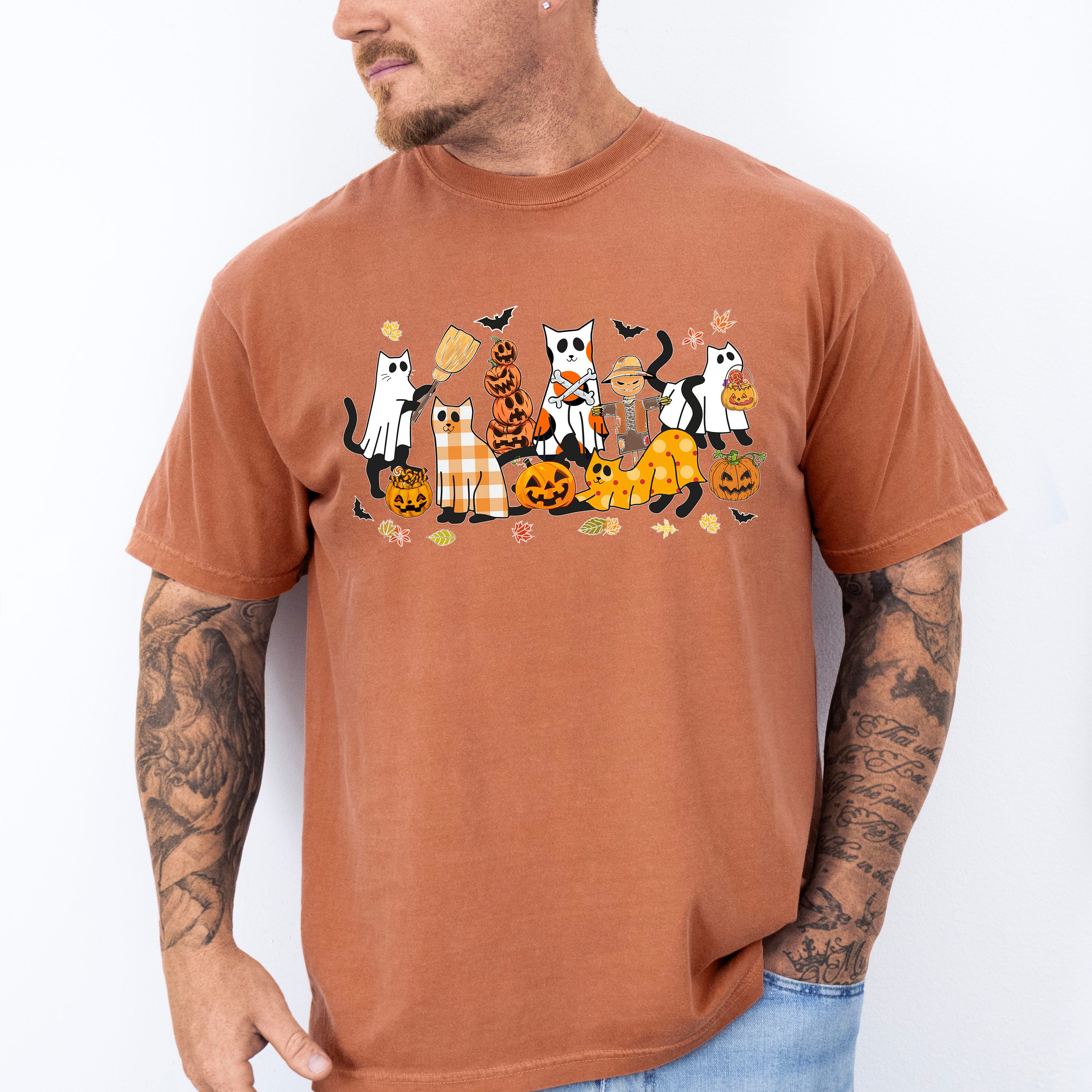 Ghost Cats With Pumpkins - Halloween Unisex Crewneck T-Shirt Sweatshirt Hoodie
