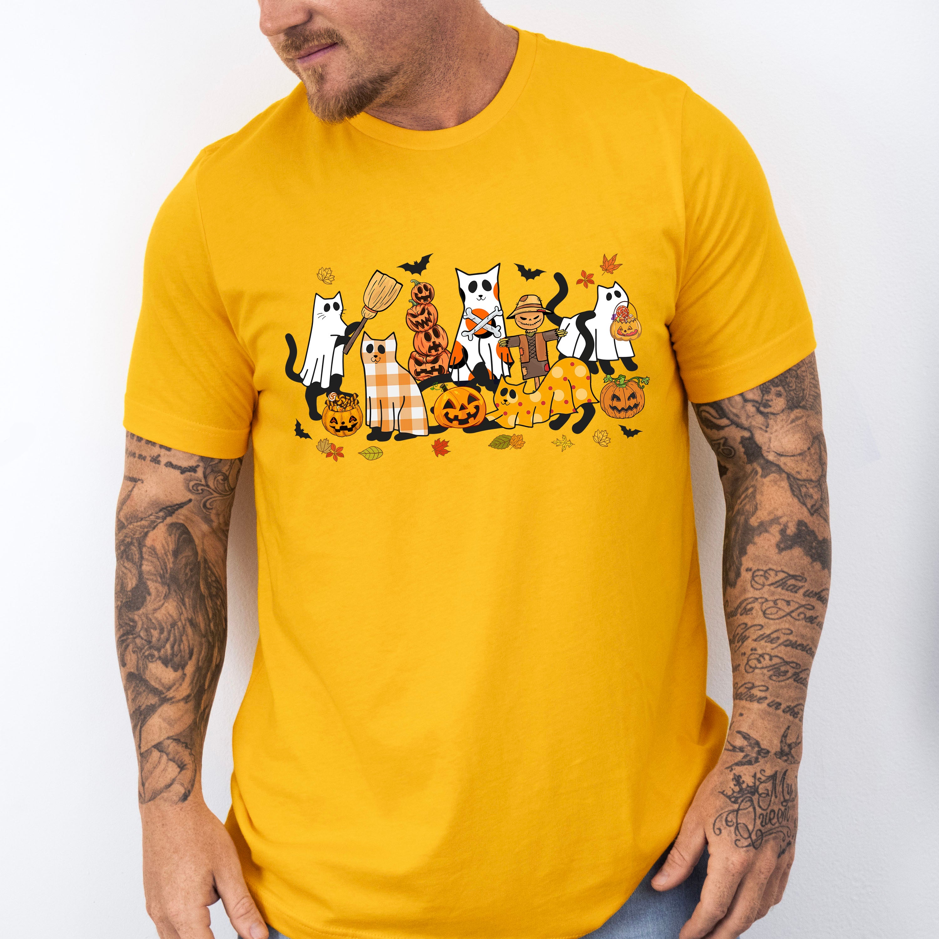 Ghost Cats With Pumpkins - Halloween Unisex Crewneck T-Shirt Sweatshirt Hoodie