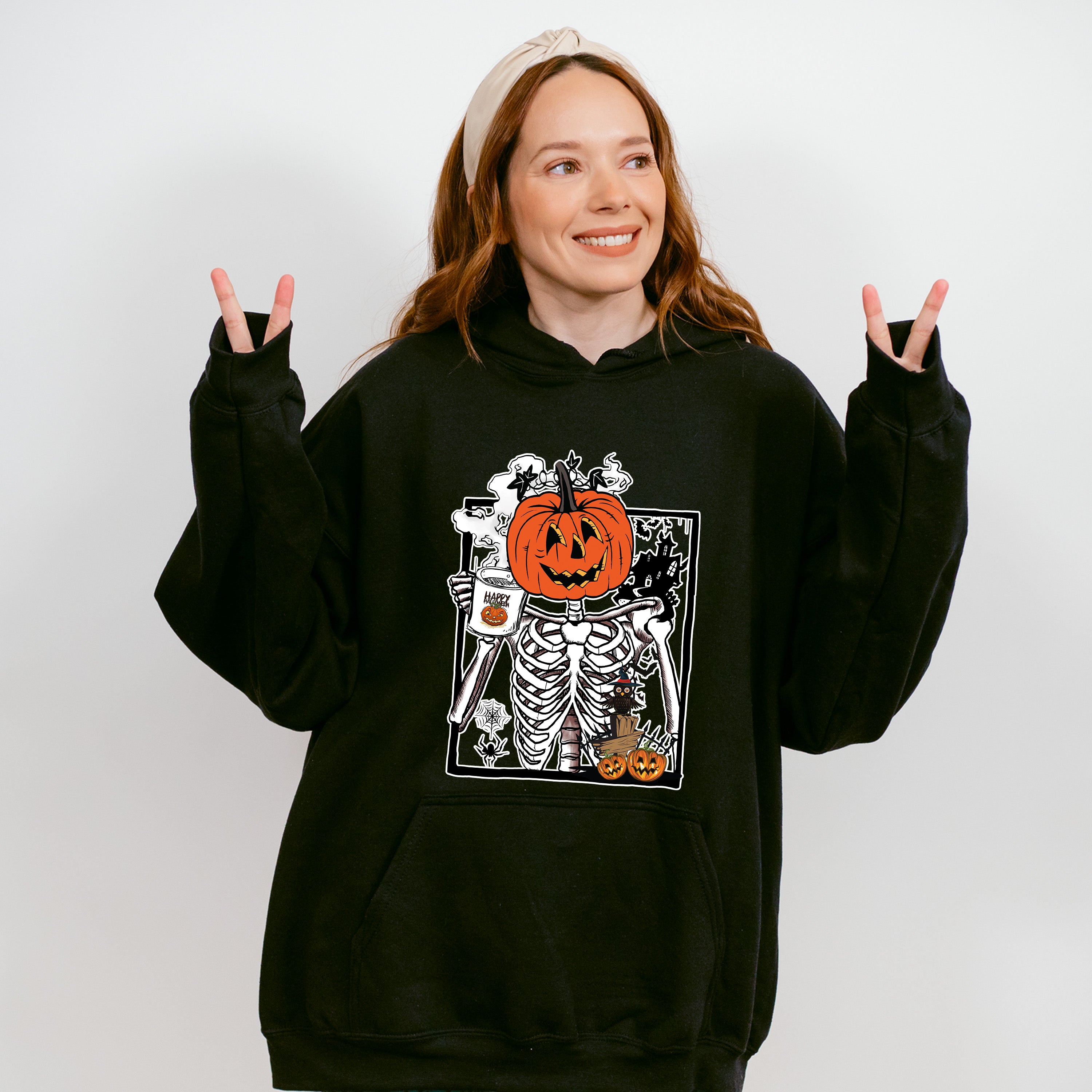 Pumpkin Head Skeleton - Halloween Unisex Crewneck T-Shirt Sweatshirt Hoodie