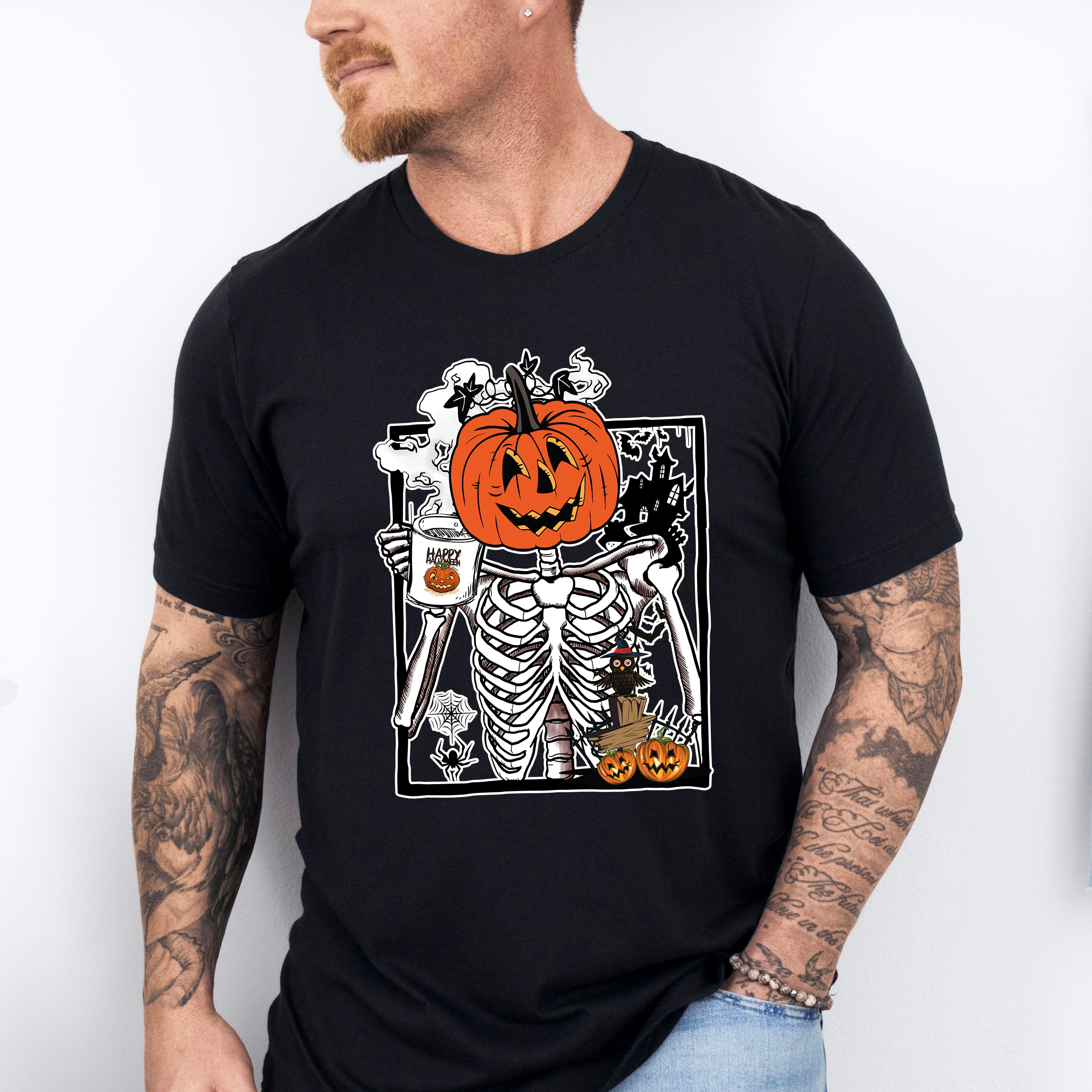 Pumpkin Head Skeleton - Halloween Unisex Crewneck T-Shirt Sweatshirt Hoodie