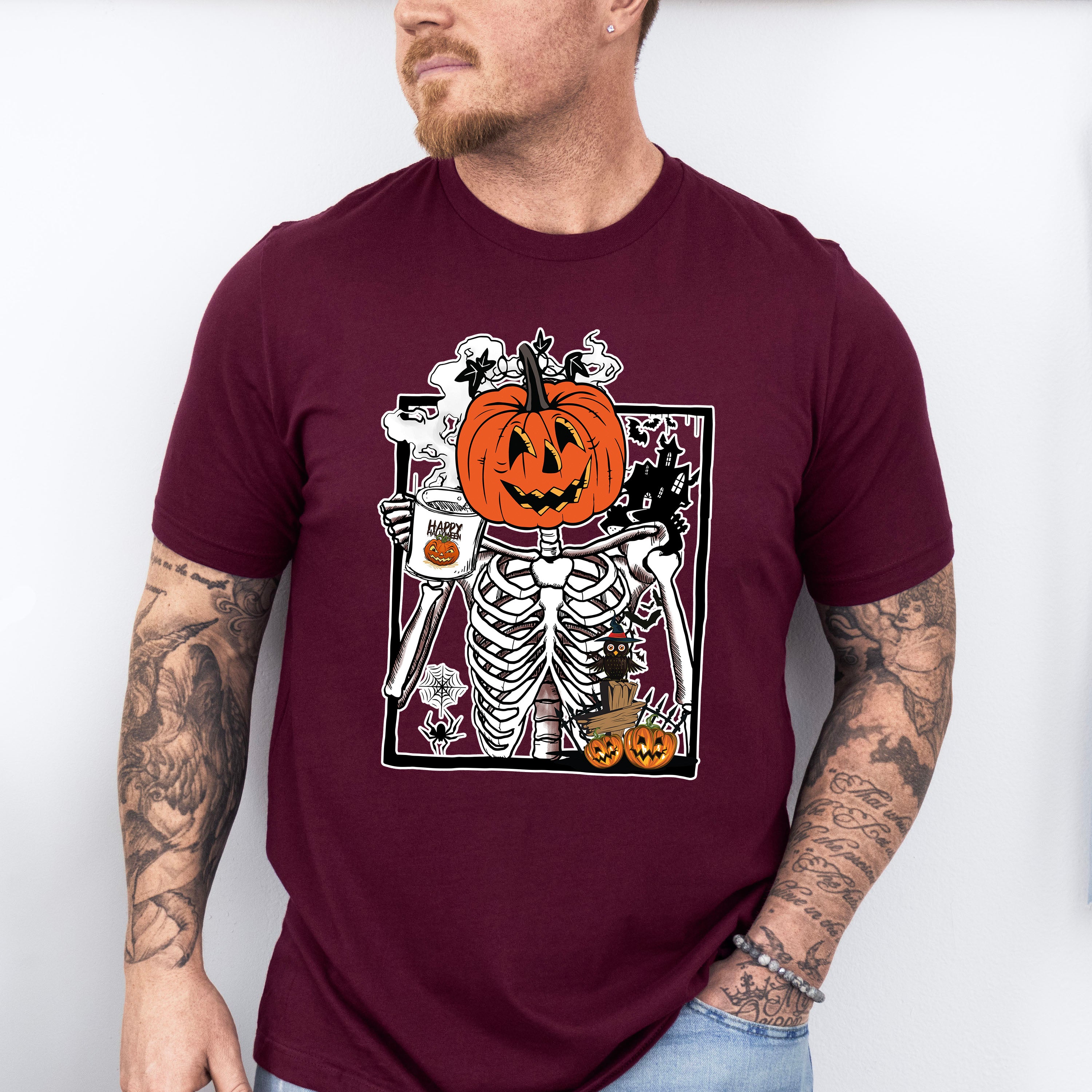 Pumpkin Head Skeleton - Halloween Unisex Crewneck T-Shirt Sweatshirt Hoodie